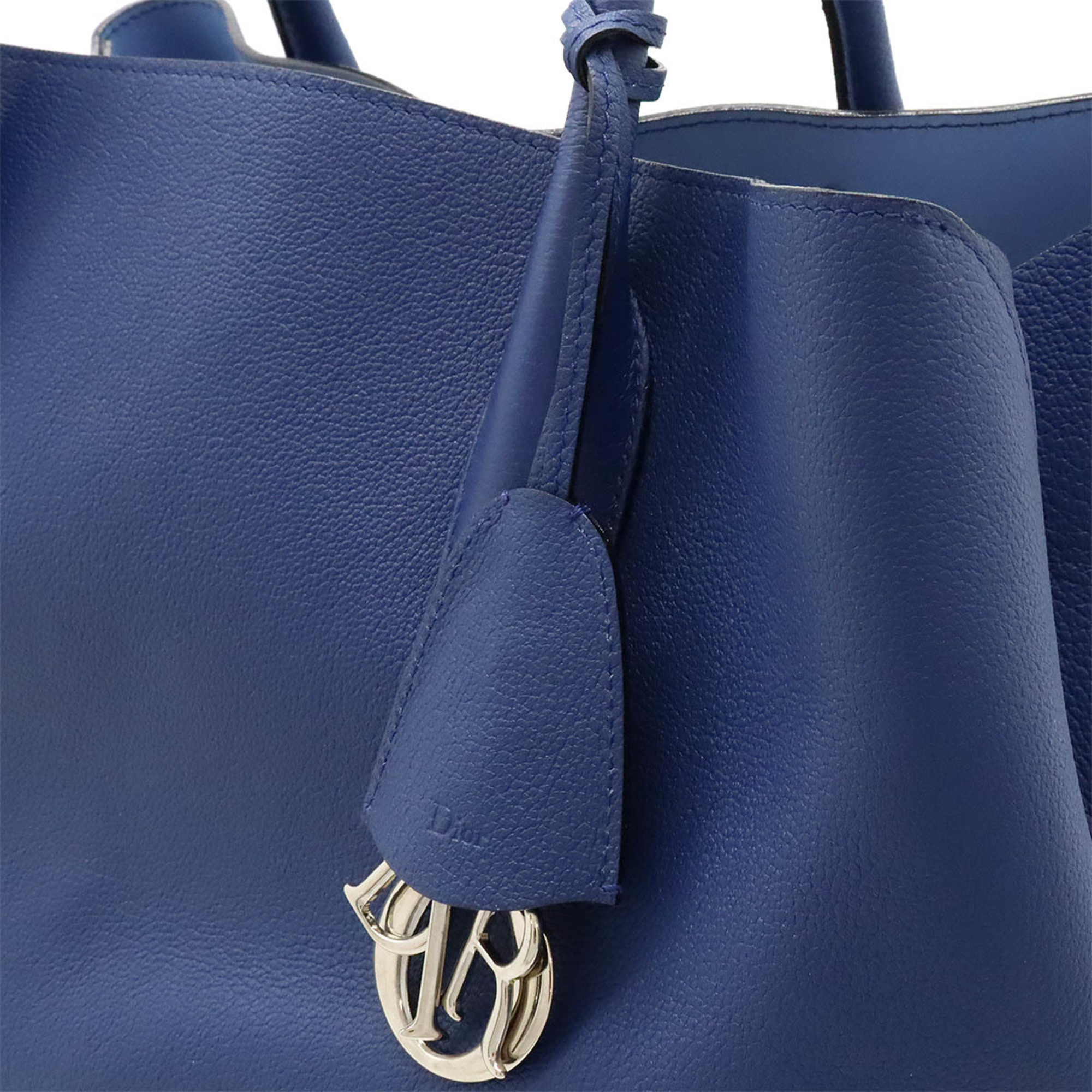 Christian Dior Bar Handbag Tote Bag Leather Blue