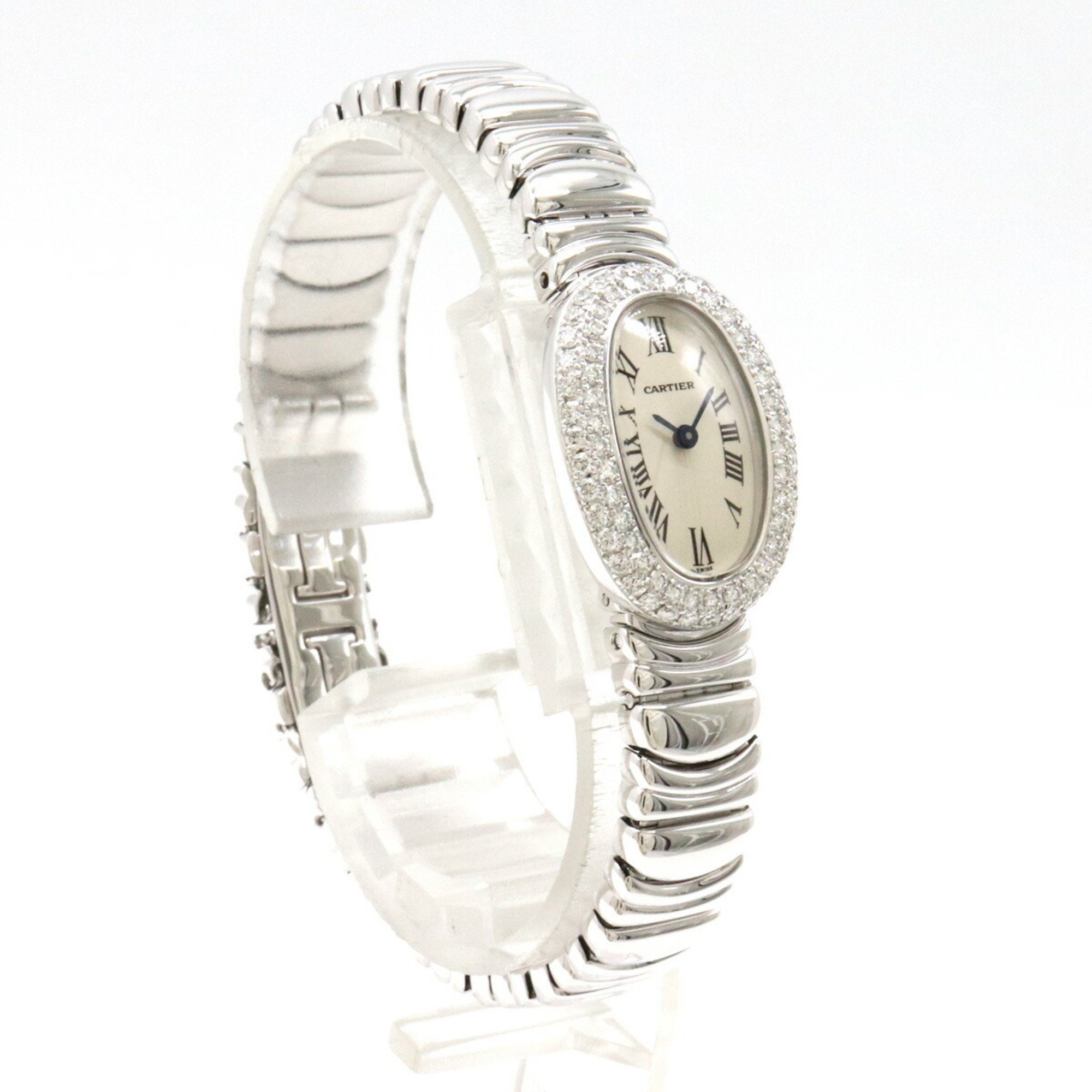 Cartier Baignoire Ivory Dial K18WG White Gold Bezel Diamond Ladies Quartz Watch WB5095L2