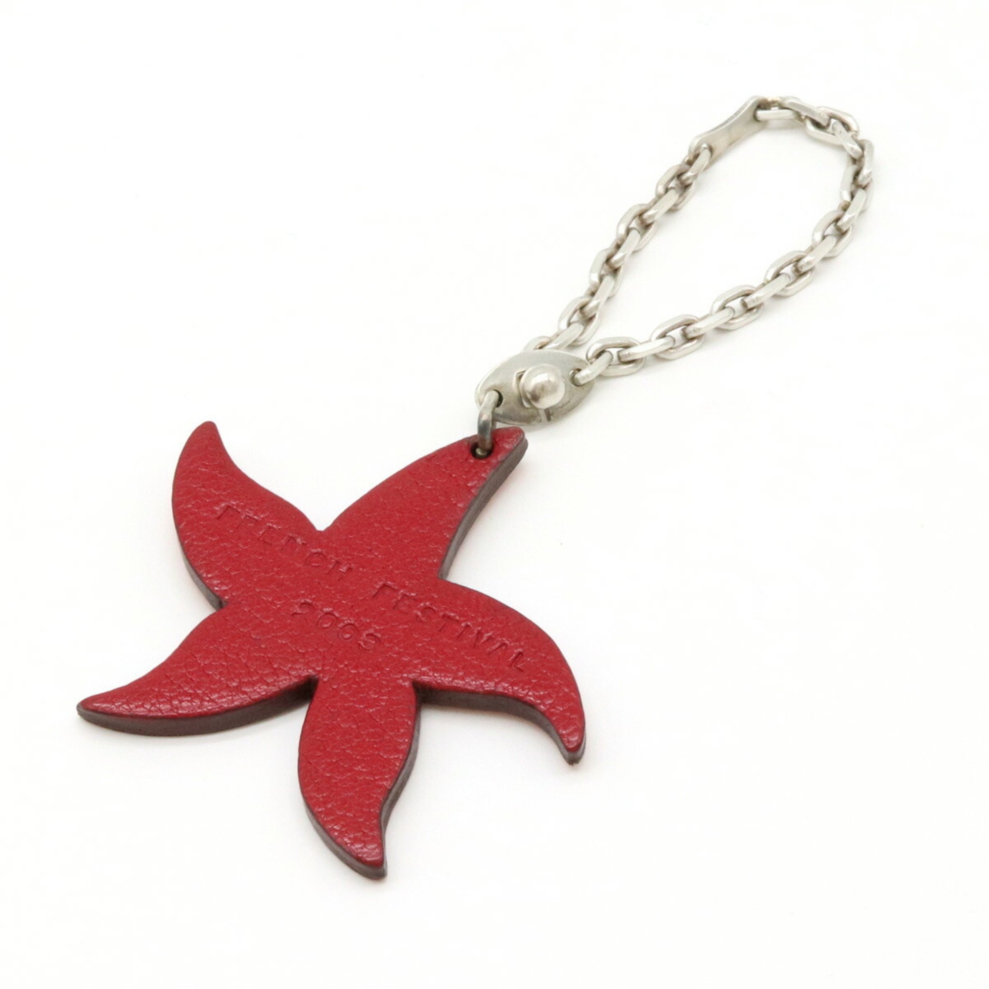 HERMES Hermes Bag Charm Key Holder Chain Starfish French Festival 2003 Limited Edition Leather Red Orange