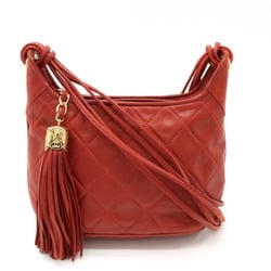 CHANEL Chanel Matelasse Coco Mark Shoulder Bag Pochette Tassel Lambskin Leather Red