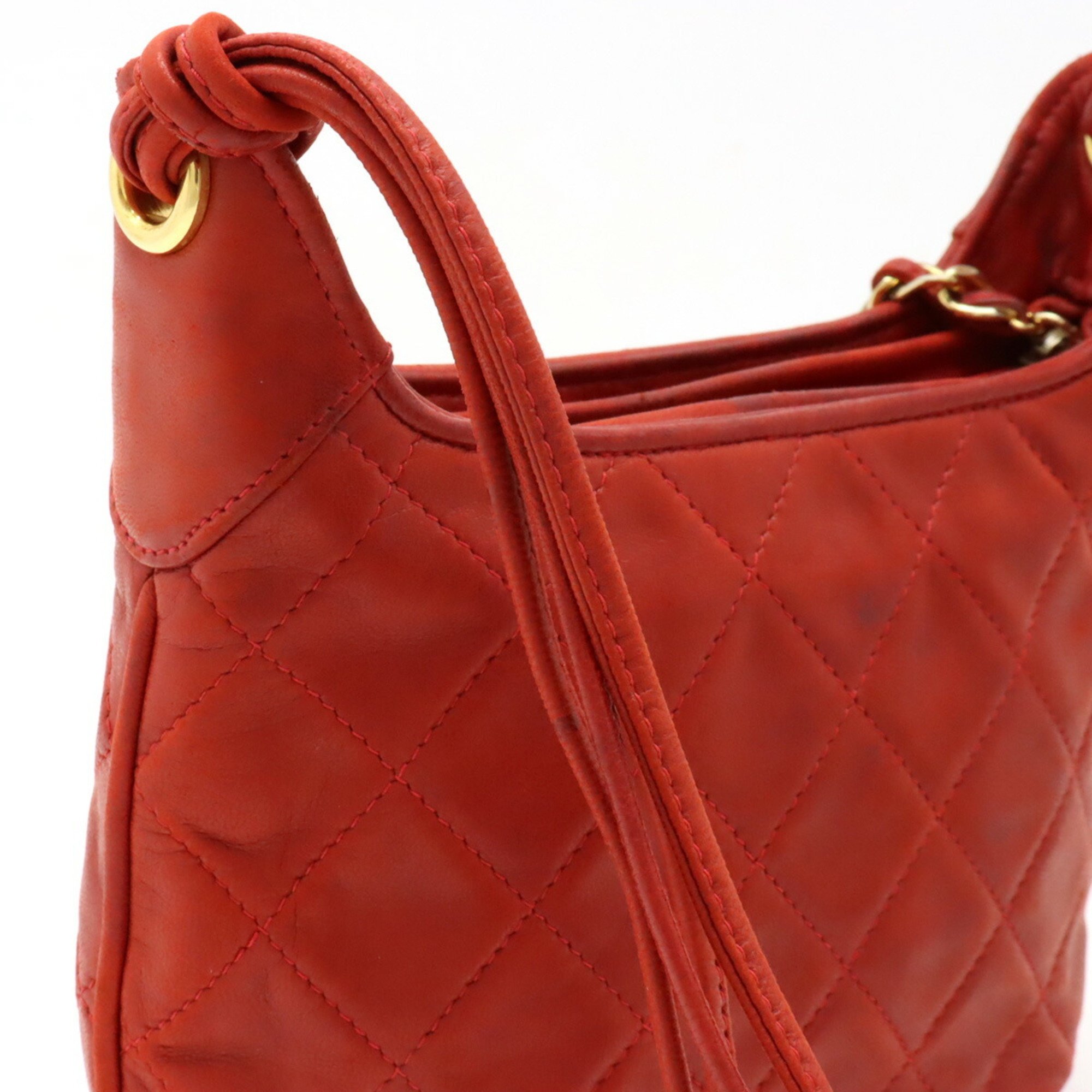 CHANEL Chanel Matelasse Coco Mark Shoulder Bag Pochette Tassel Lambskin Leather Red