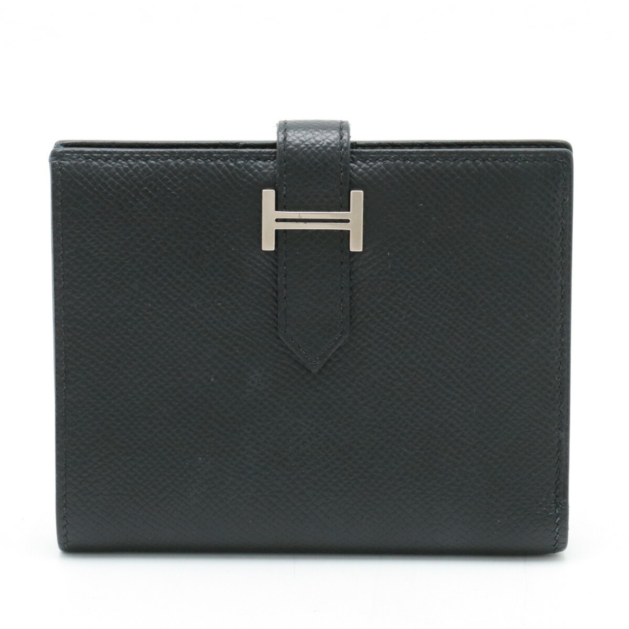 HERMES Bearn Compact Bi-fold Wallet, Epsom Leather, Black, Z Stamp