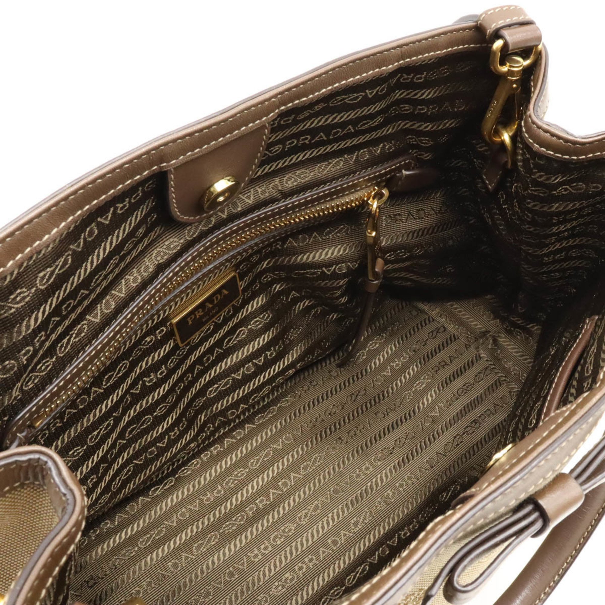 PRADA Prada Jacquard Handbag Shoulder Bag Canvas Leather CORDA Khaki Beige BRUCIA Mocha Brown Purchased at Japan Outlet 1BA172