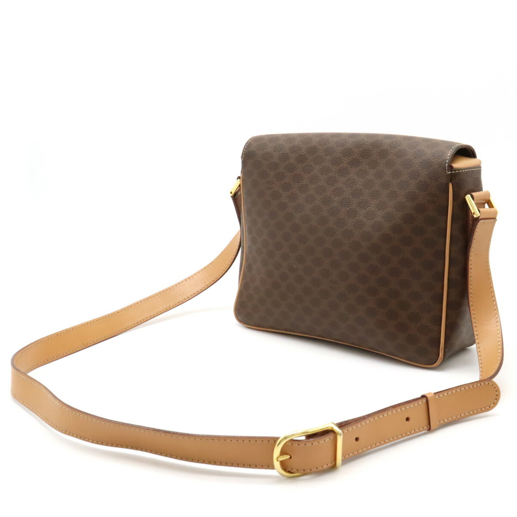 CELINE Macadam pattern blazon shoulder bag PVC leather dark brown light