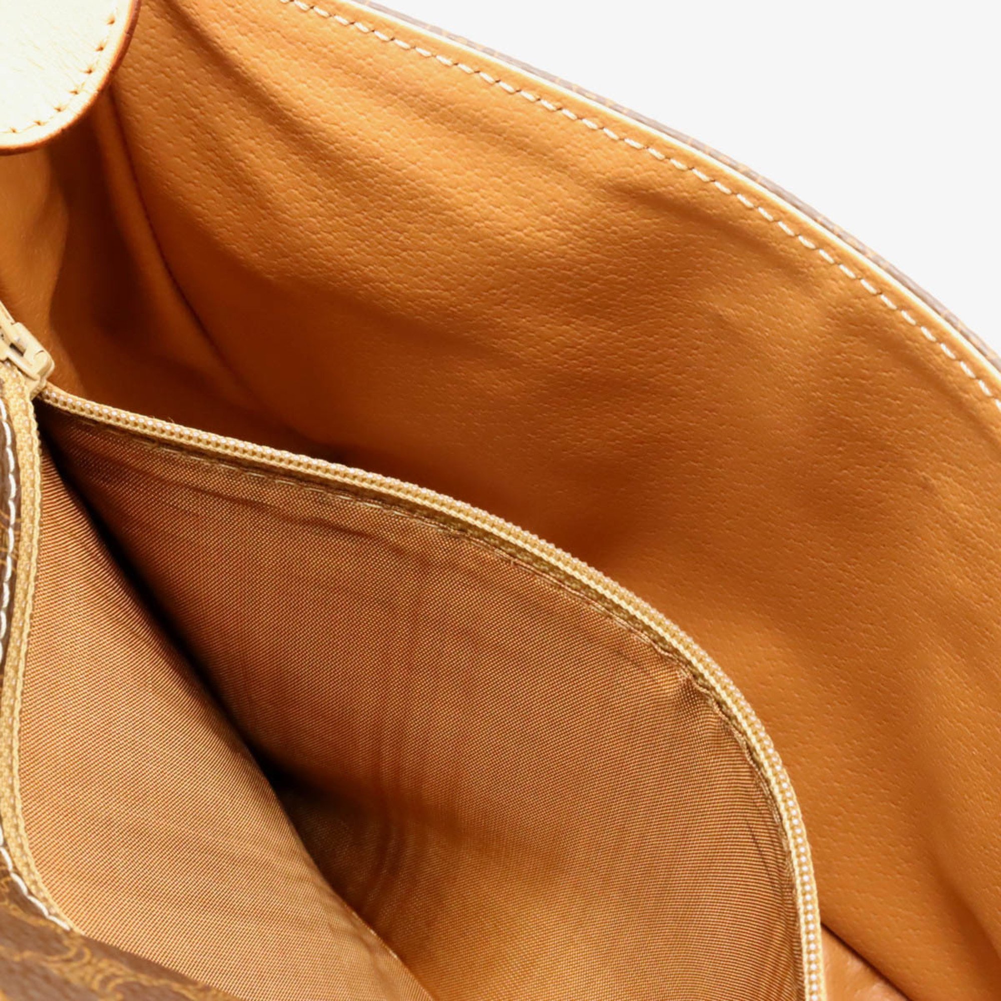 CELINE Macadam pattern blazon shoulder bag PVC leather dark brown light
