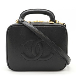 CHANEL Coco Mark Vanity Bag Handbag Pouch Shoulder Caviar Skin Black A07060