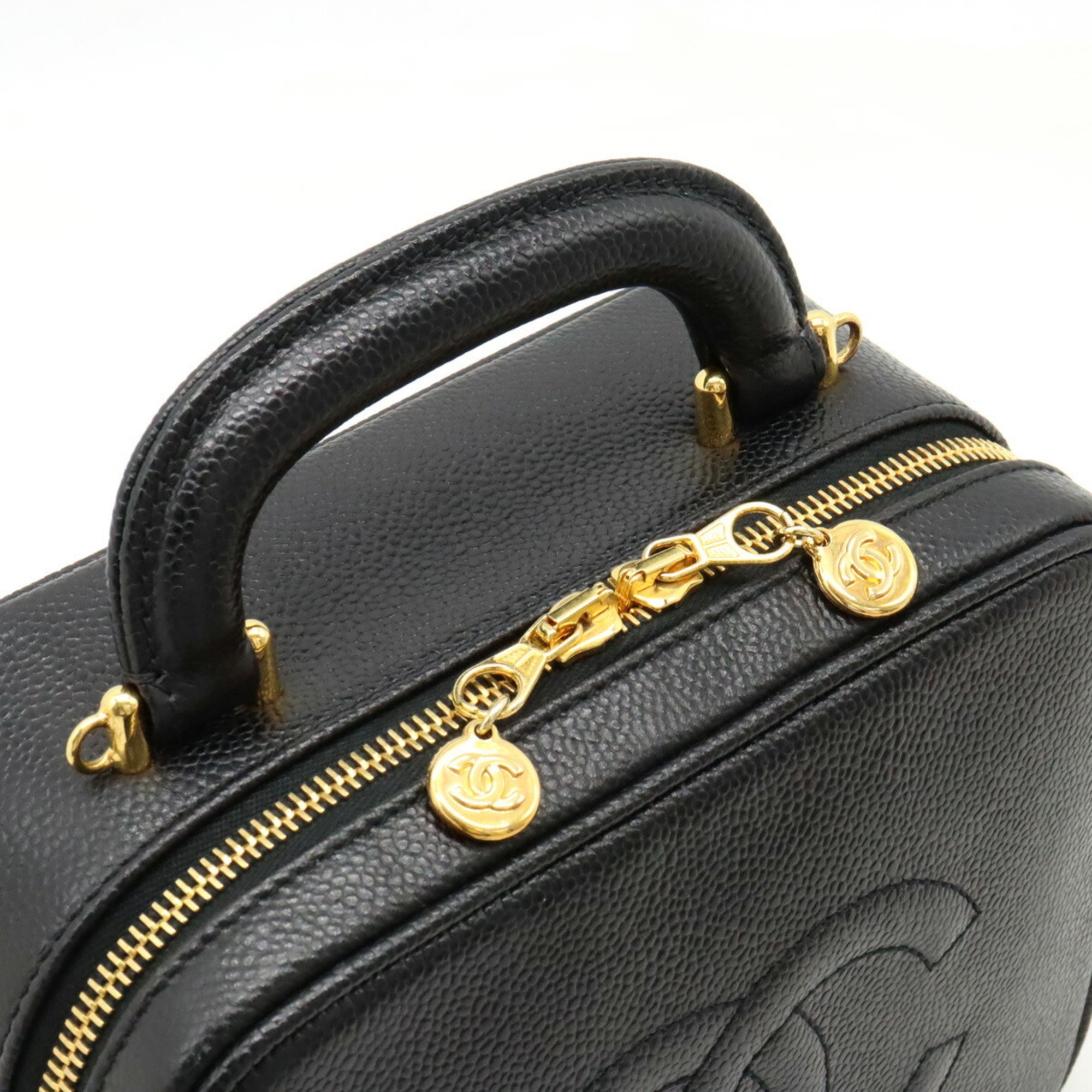 CHANEL Coco Mark Vanity Bag Handbag Pouch Shoulder Caviar Skin Black A07060