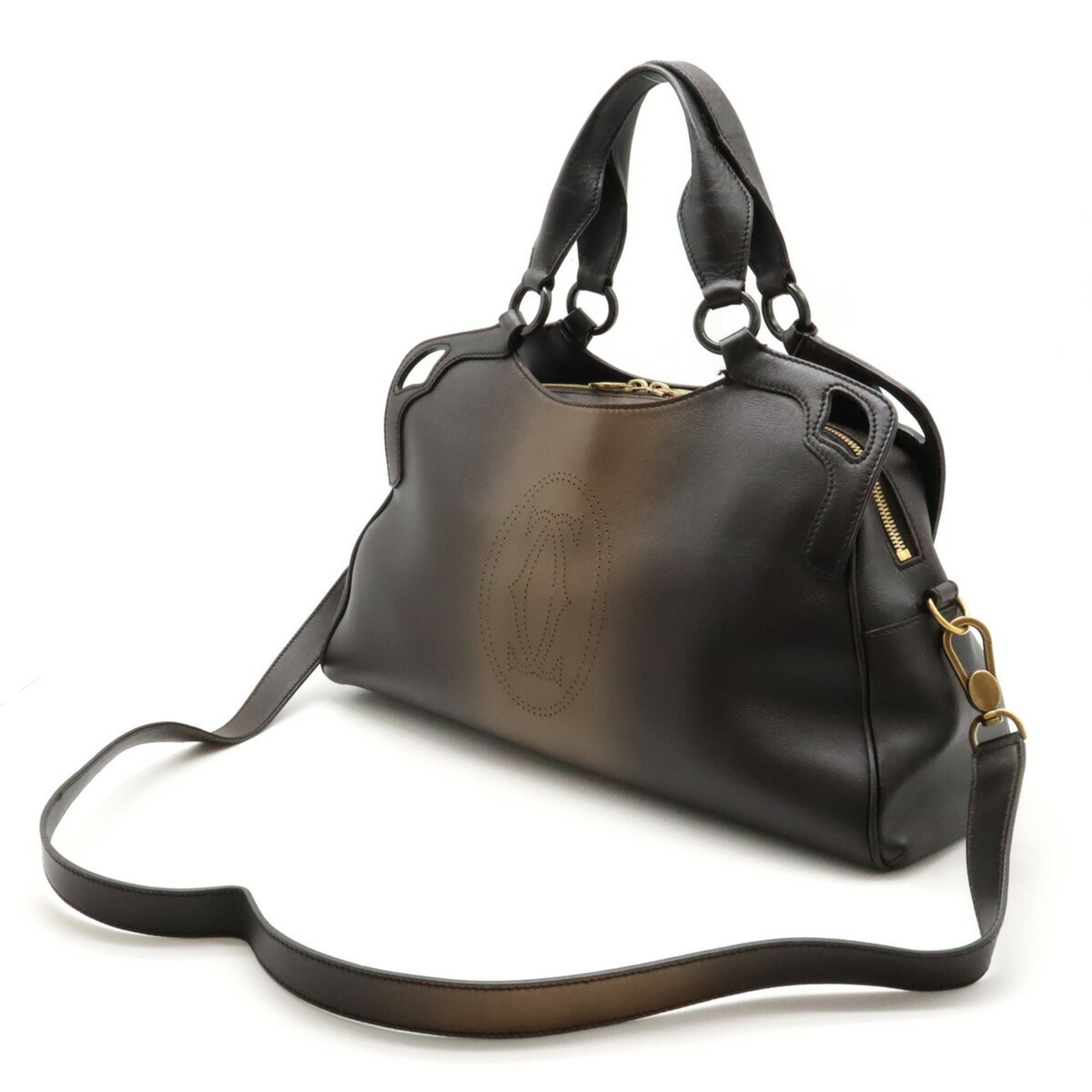 Cartier Marcello de handbag tote bag leather dark brown gradation
