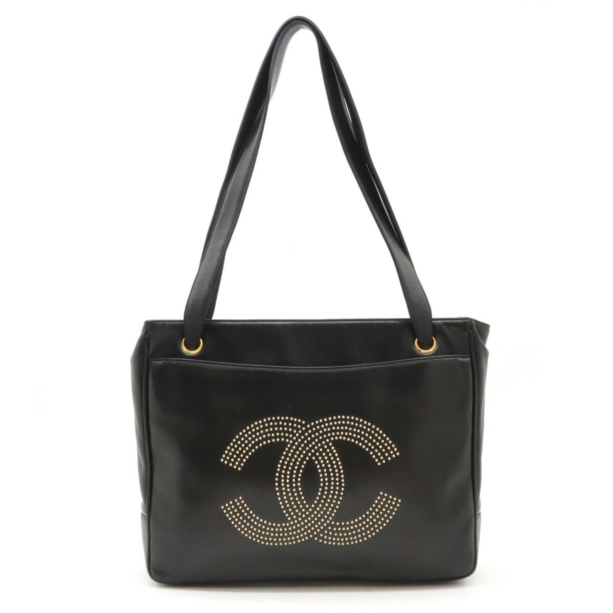 CHANEL Coco Mark Tote Bag Leather Studs Black