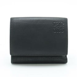 LOEWE Anagram Linen Trifold Wallet, Leather, Black, 101.88.S26