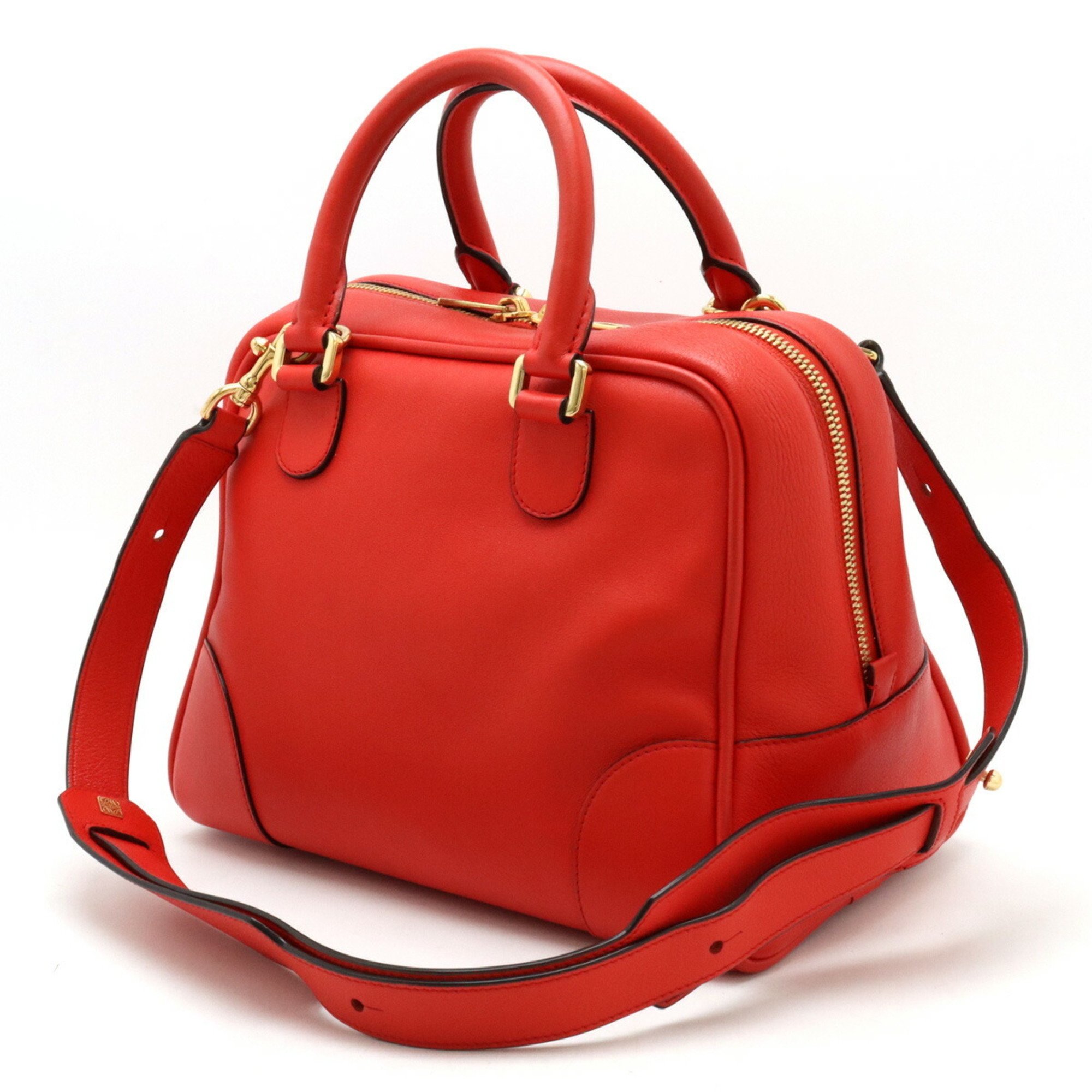 LOEWE Anagram Amazona 75 Medium Handbag Shoulder Bag Leather Red 301.30.L03