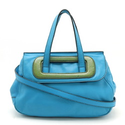 LOEWE Anagram Handbag Tote Bag Leather Patent Cyan Blue Green