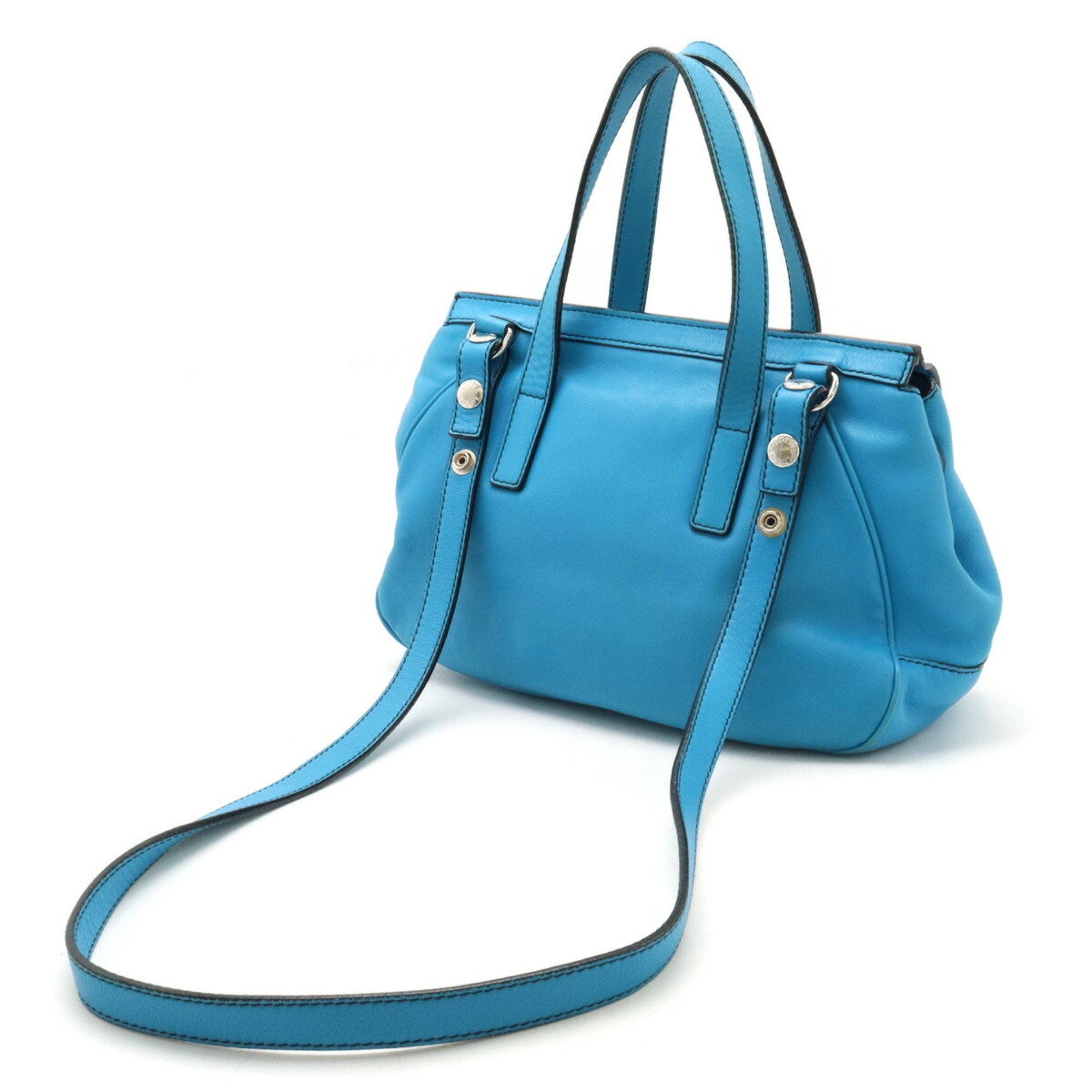 LOEWE Anagram Handbag Tote Bag Leather Patent Cyan Blue Green