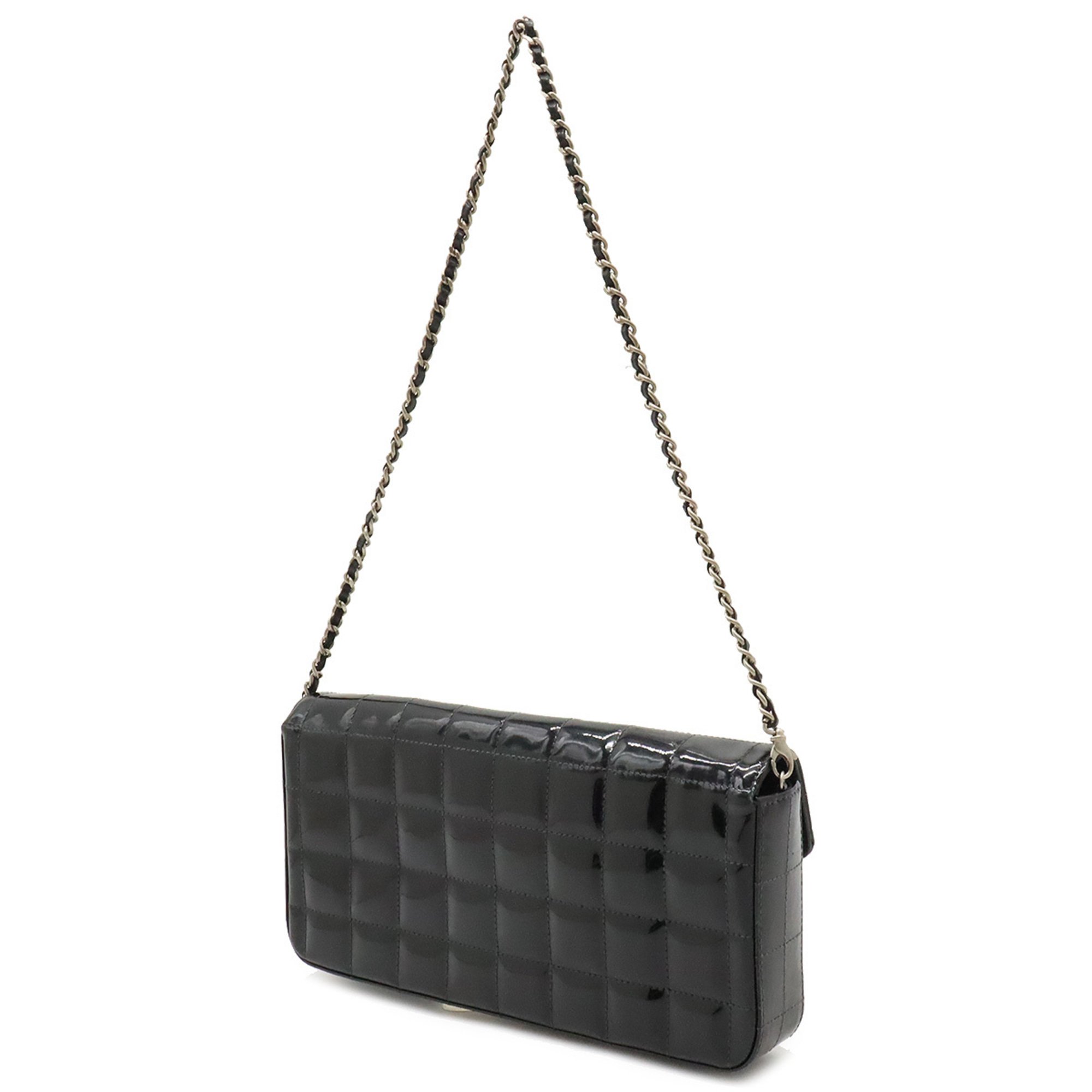 CHANEL Chocolate Bar Coco Mark Chain Shoulder Bag Patent Leather Black