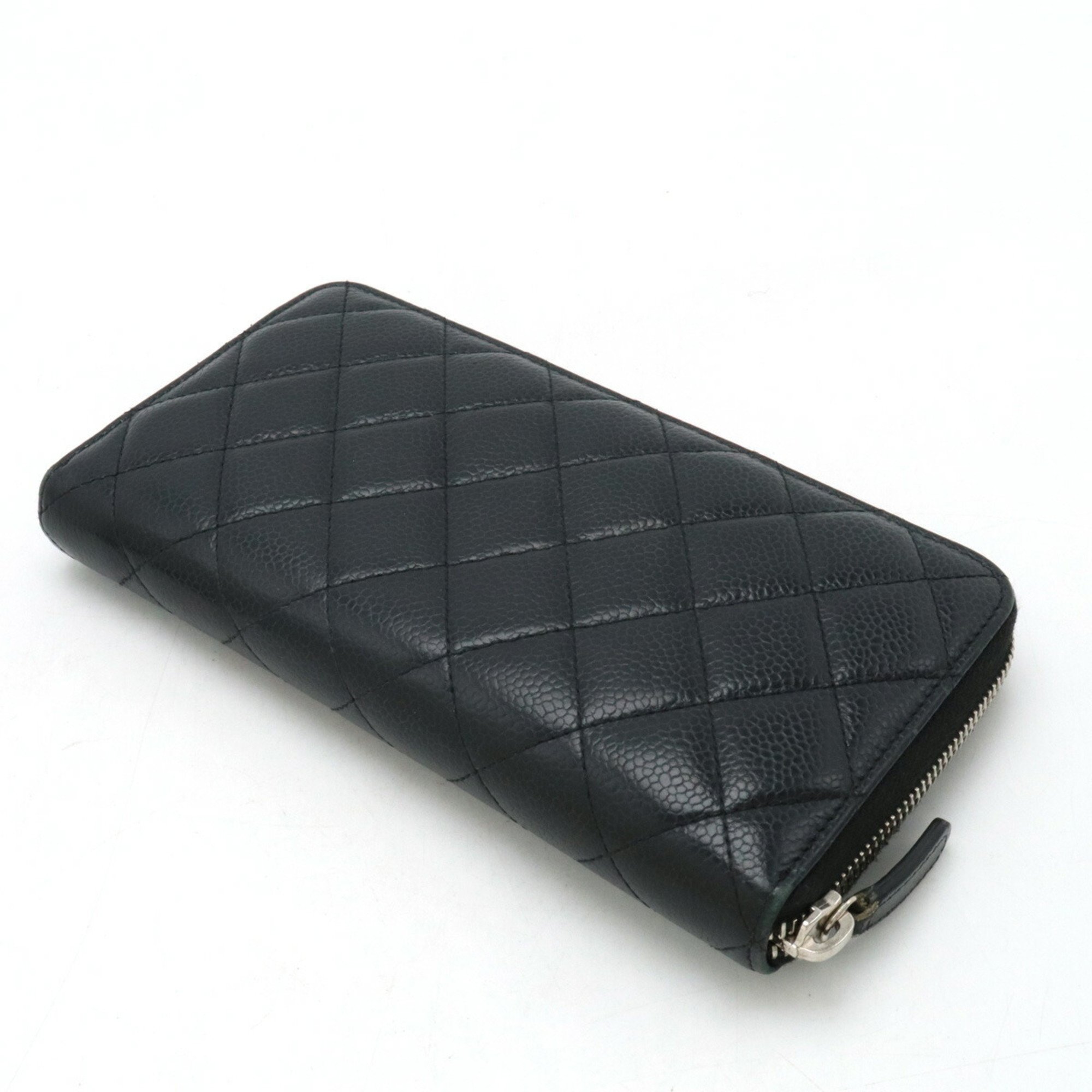 CHANEL Chanel Matelasse Coco Mark Round Long Wallet Caviar Skin Leather Black A50097