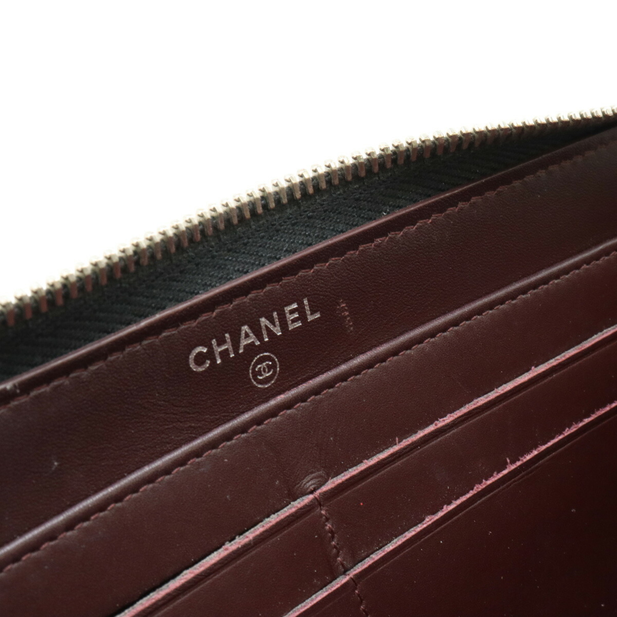 CHANEL Chanel Matelasse Coco Mark Round Long Wallet Caviar Skin Leather Black A50097