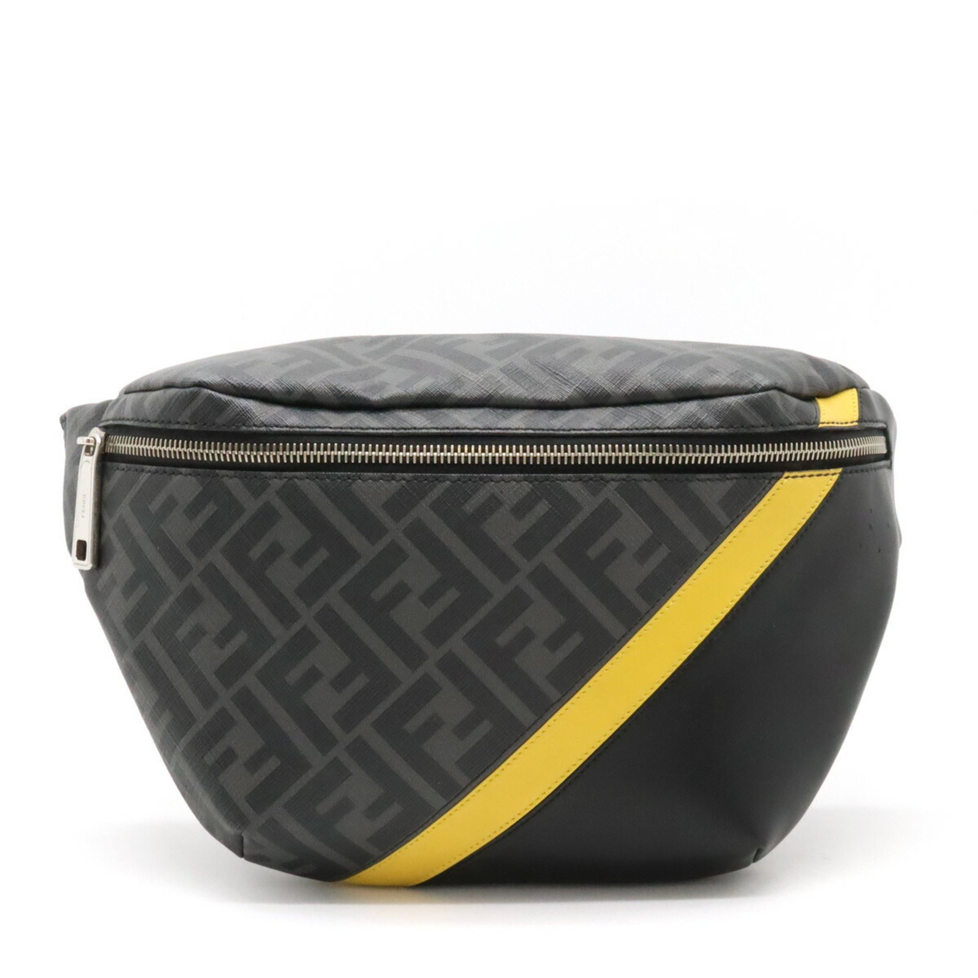 FENDI Zucca pattern diagonal belt bag, body waist pouch, coated canvas, leather, gray, yellow 7V34