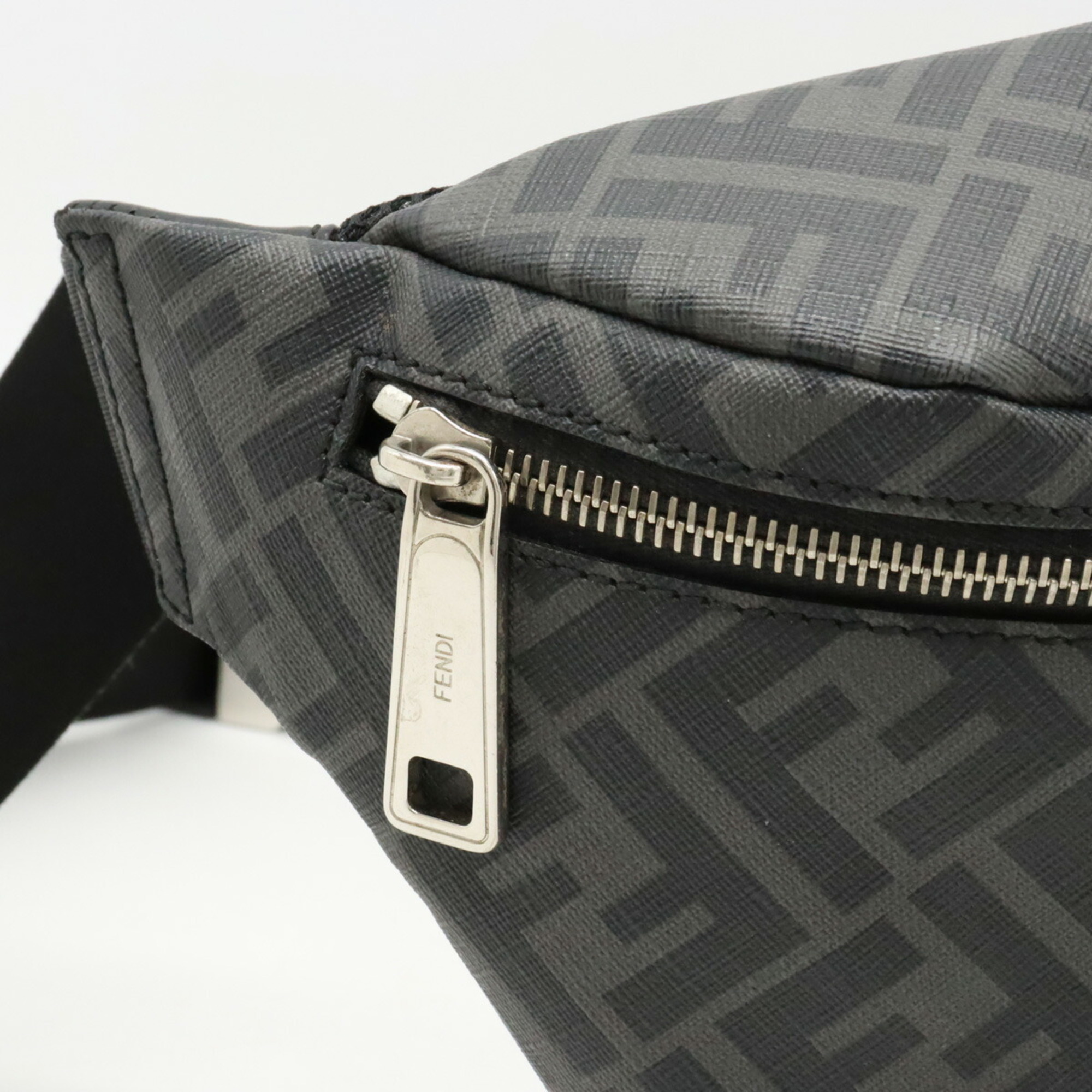 FENDI Zucca pattern diagonal belt bag, body waist pouch, coated canvas, leather, gray, yellow 7V34