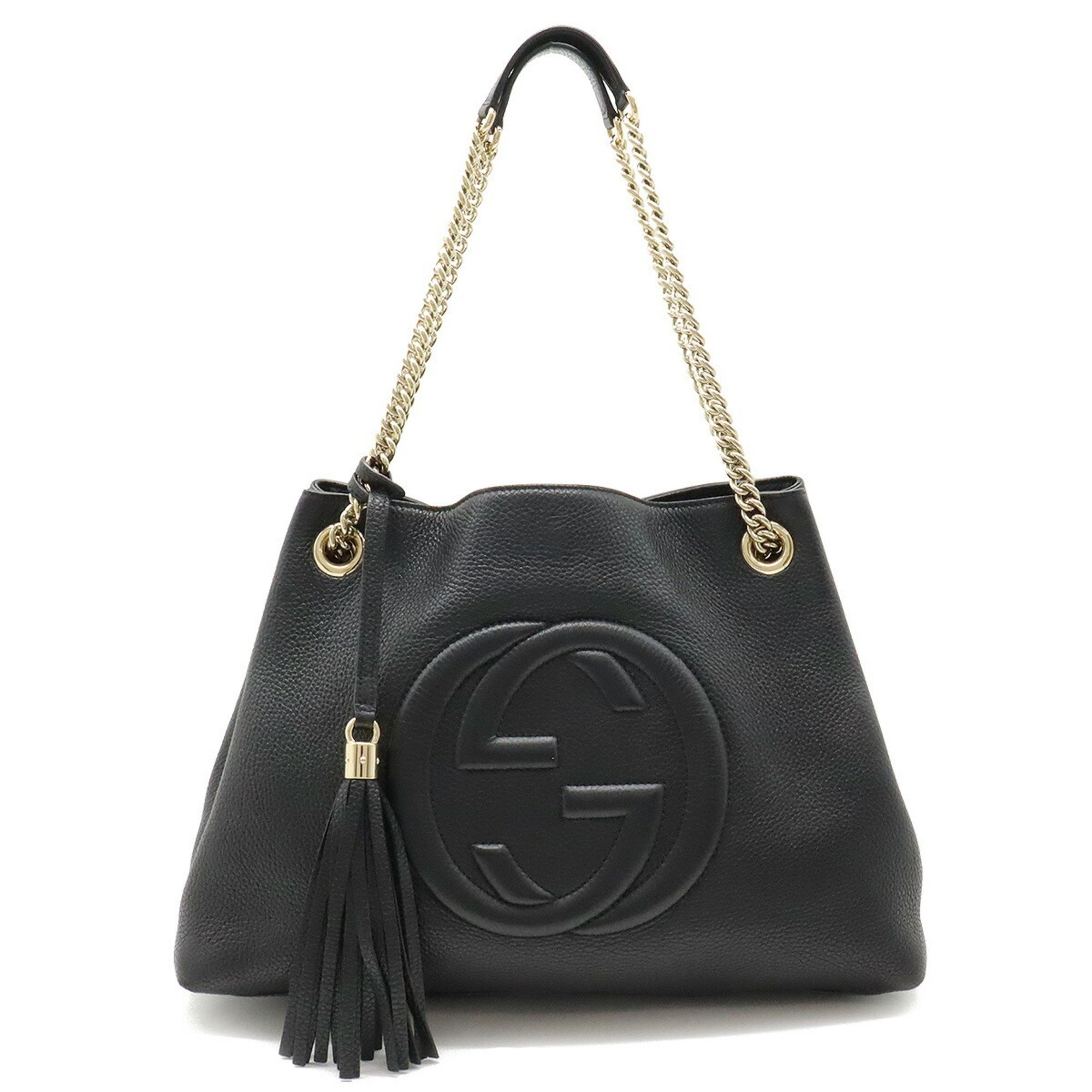 GUCCI Soho Interlocking G Tote Bag Chain Shoulder Leather Black 536196