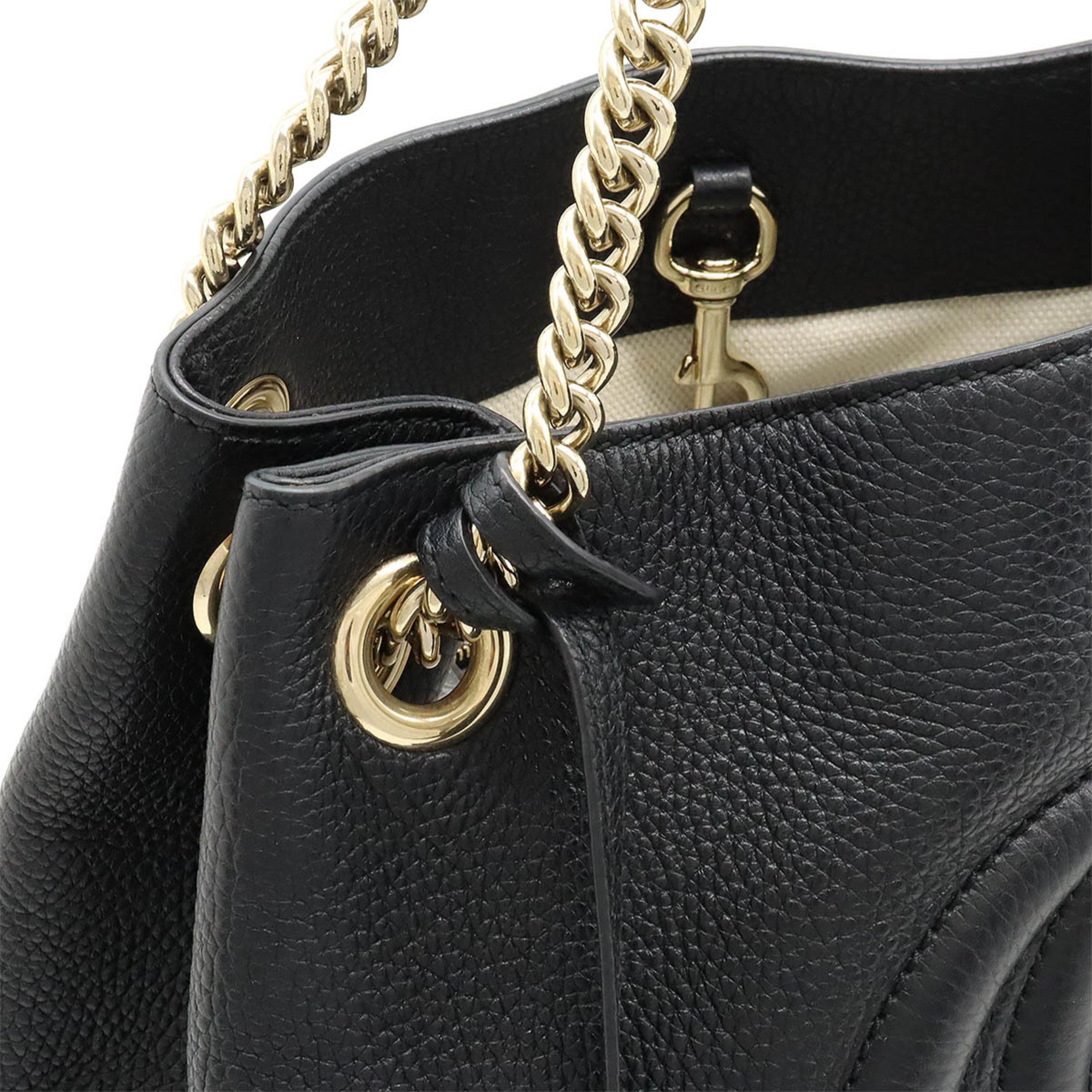 GUCCI Soho Interlocking G Tote Bag Chain Shoulder Leather Black 536196