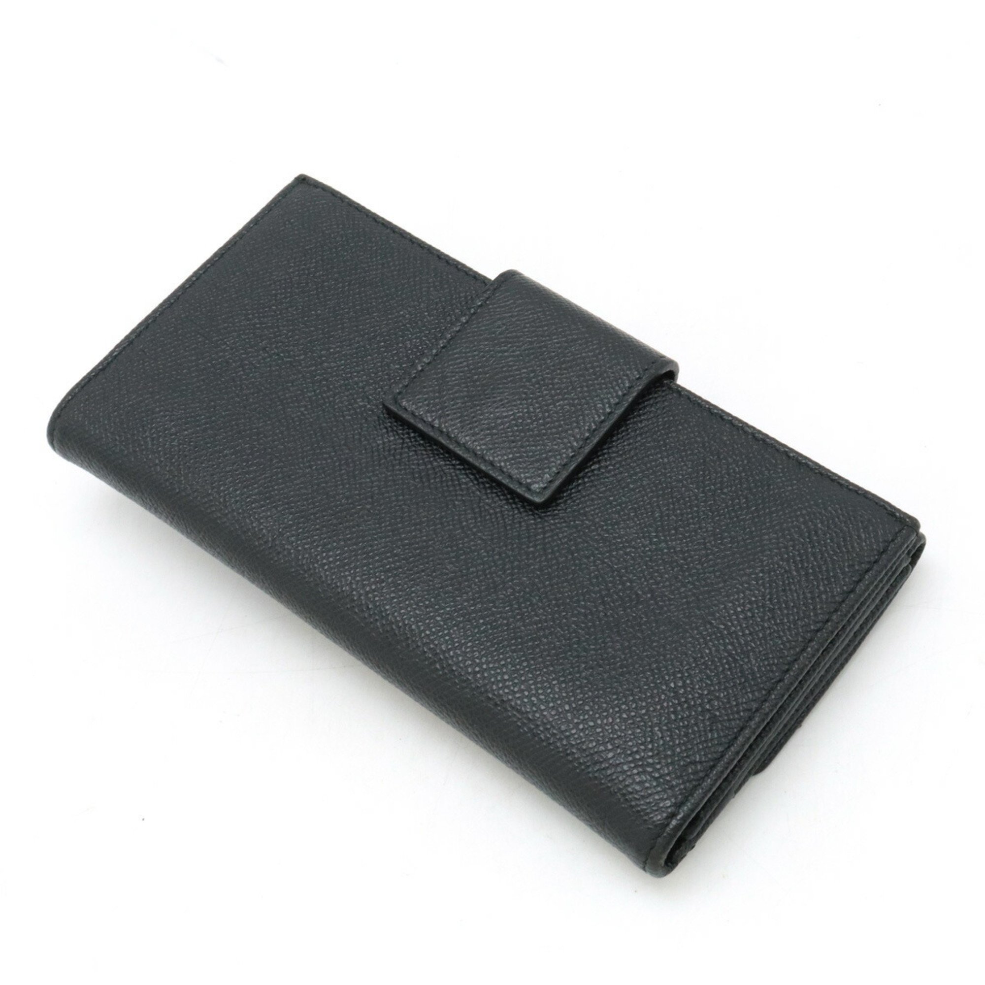 BVLGARI Clip Double W Long Wallet Leather Black Sky Blue 30416