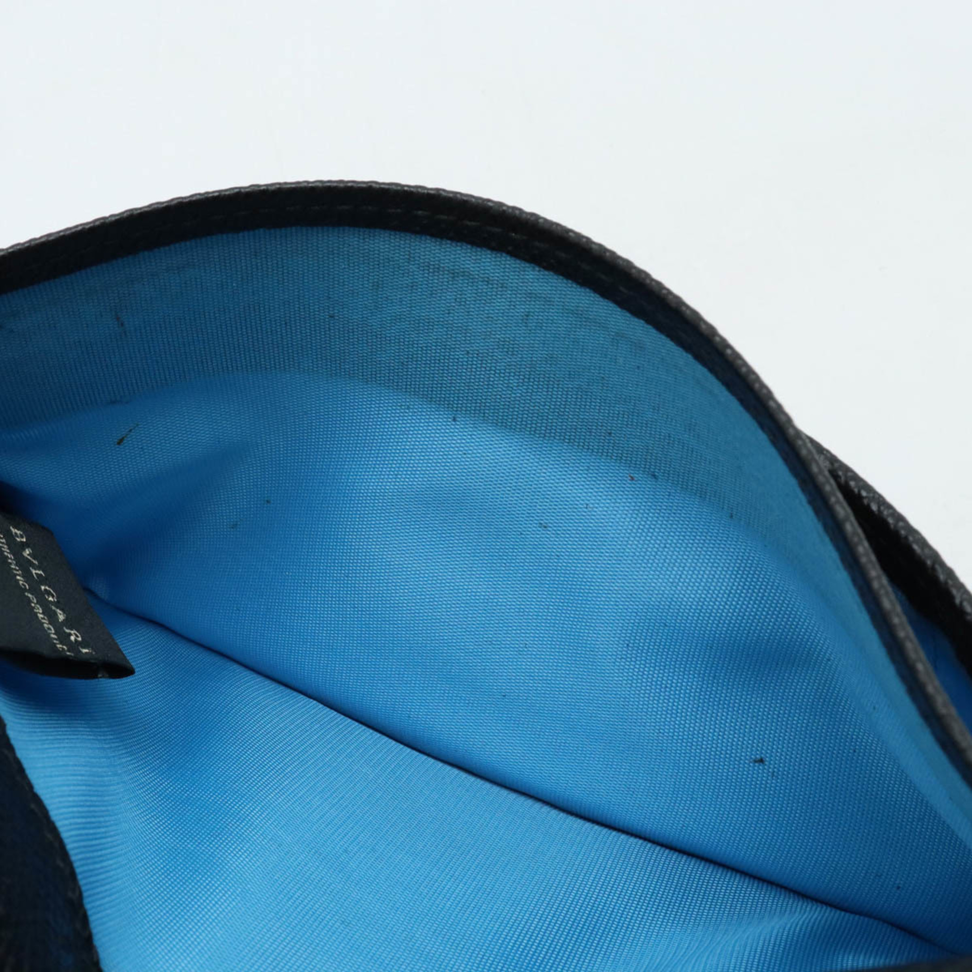 BVLGARI Clip Double W Long Wallet Leather Black Sky Blue 30416