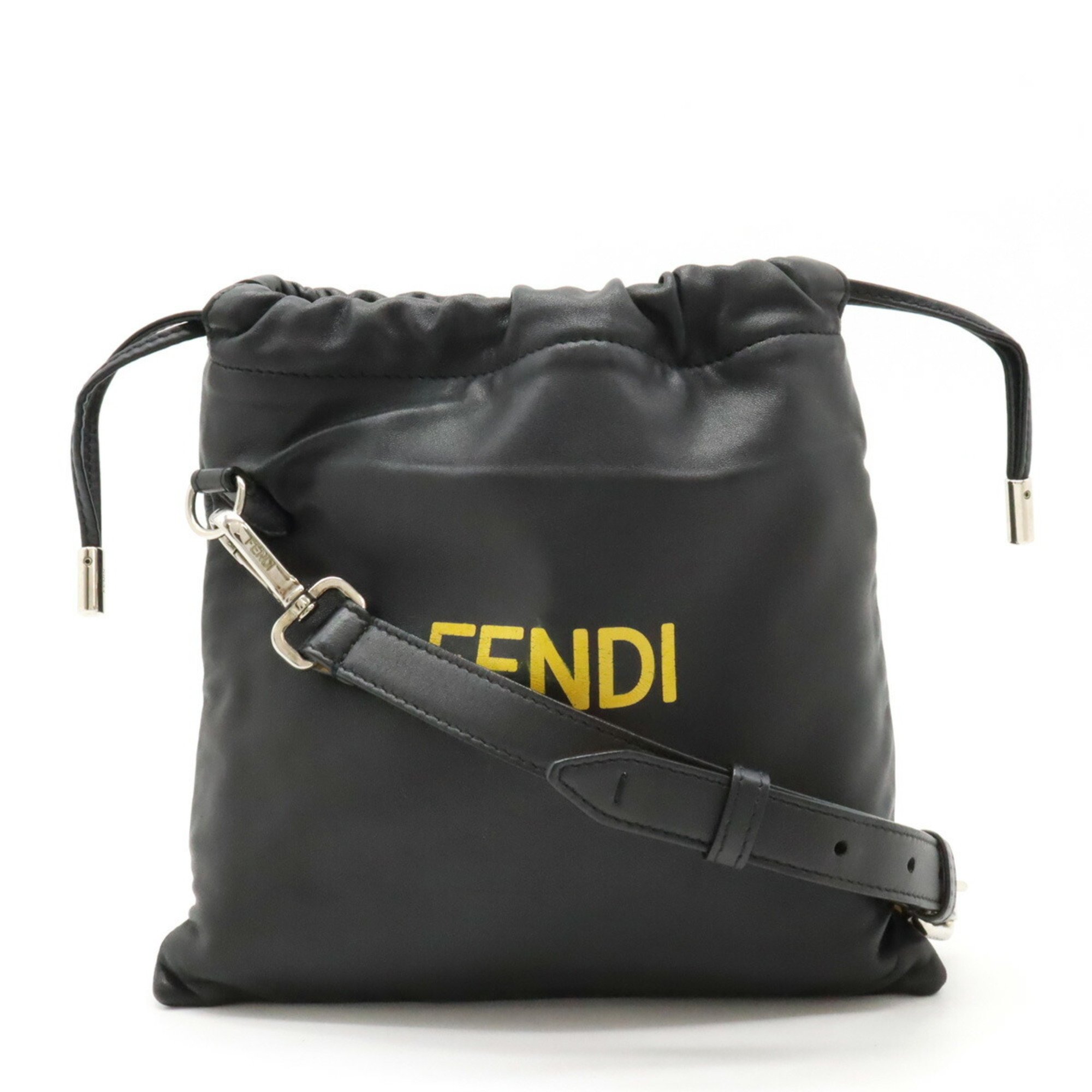 FENDI Small Pouch Shoulder Bag Leather Black Yellow 7VA510