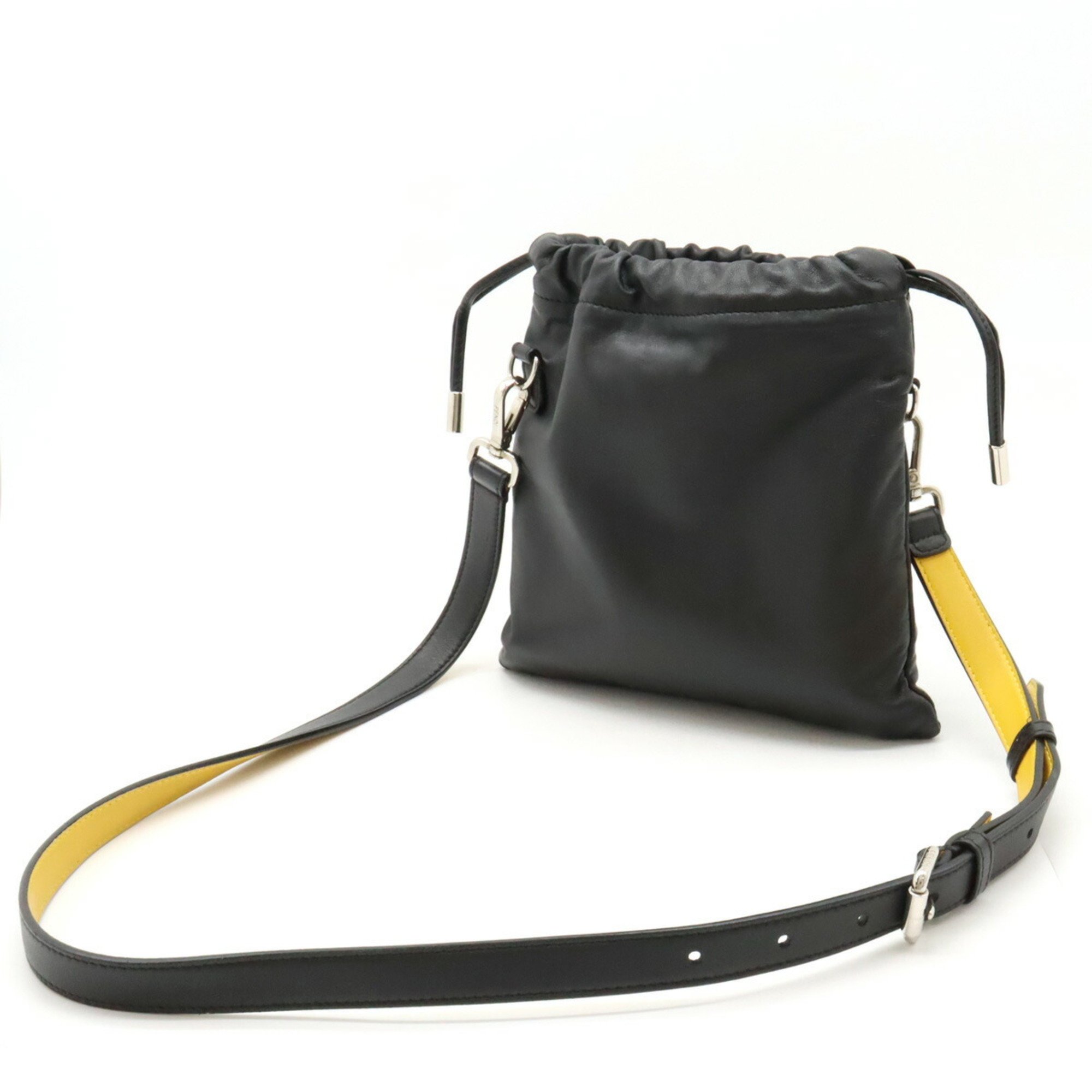 FENDI Small Pouch Shoulder Bag Leather Black Yellow 7VA510