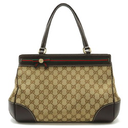 GUCCI GG Canvas Princess Sherry Line Tote Bag Shoulder Leather Khaki Beige Dark Brown 257063