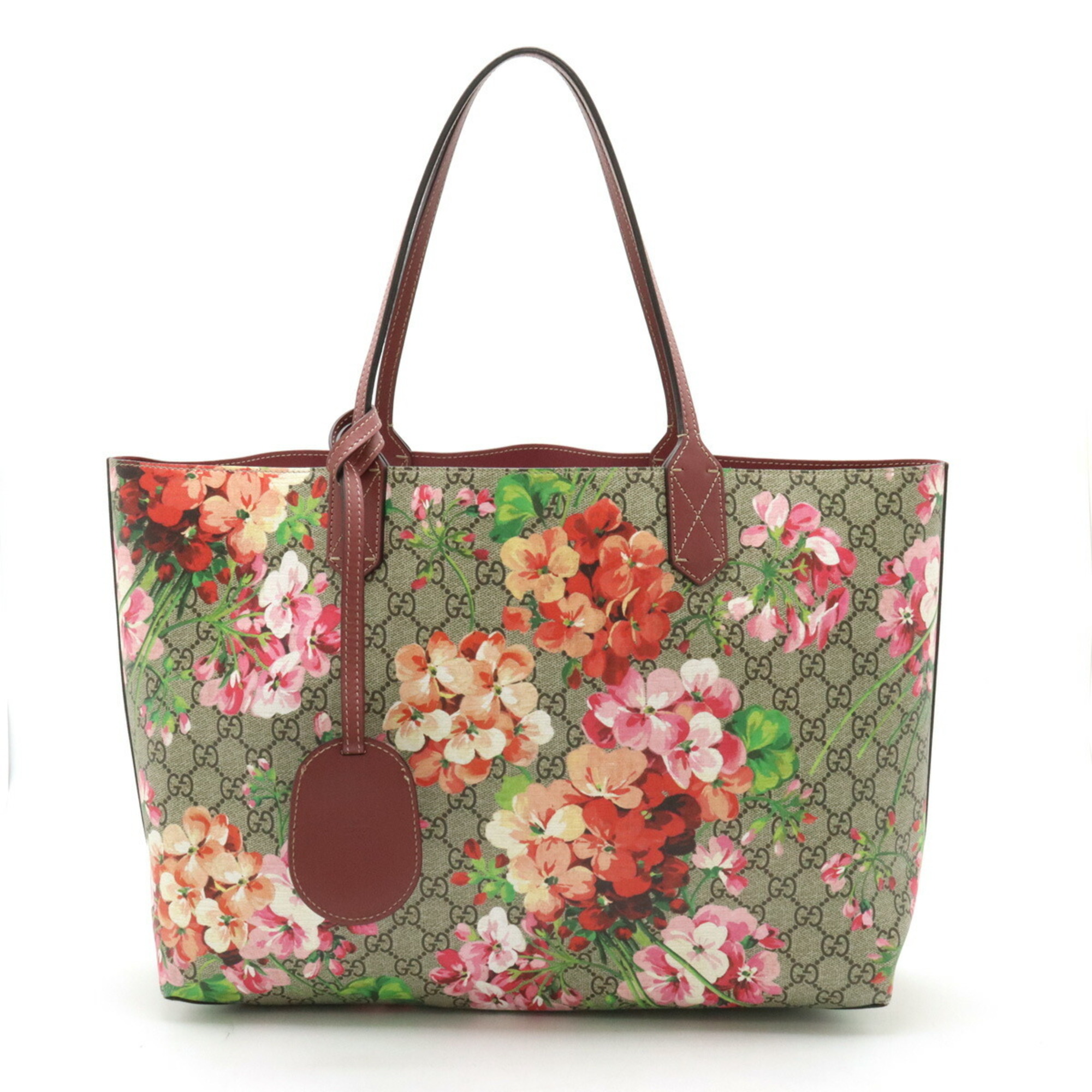 GUCCI GG Blooms Supreme reversible tote bag shoulder PVC leather beige pink multicolor 368568