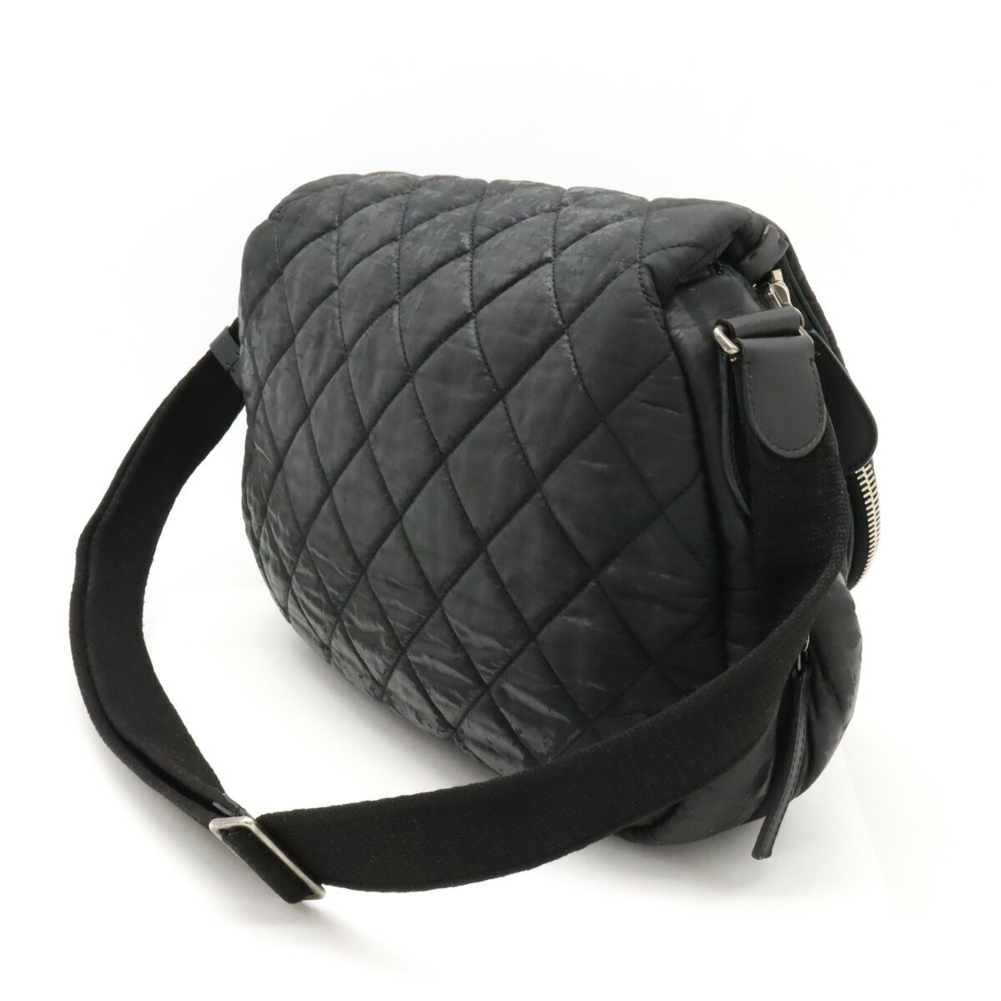 CHANEL Matelasse Shoulder Bag, Coated Nylon, Leather, Black