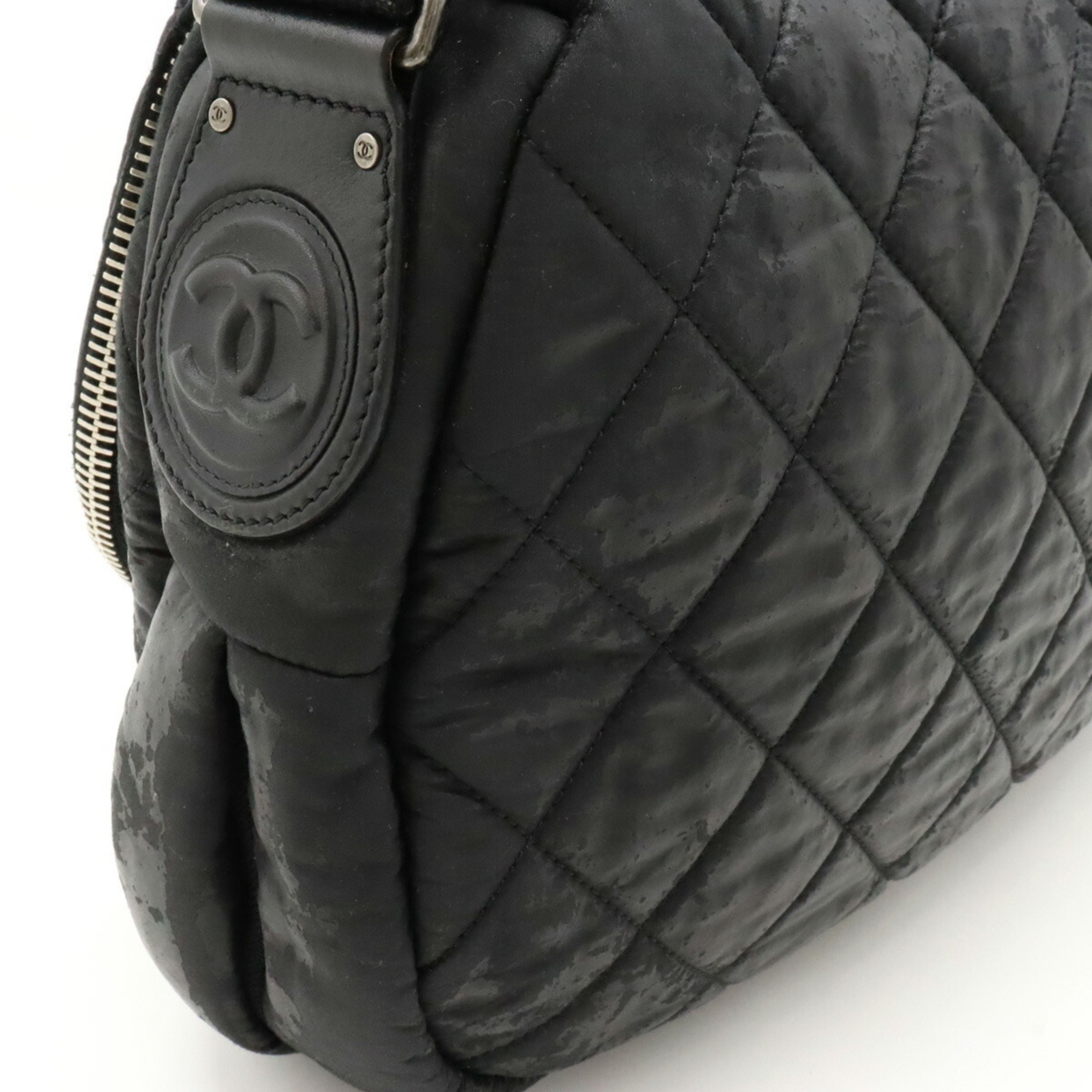 CHANEL Matelasse Shoulder Bag, Coated Nylon, Leather, Black