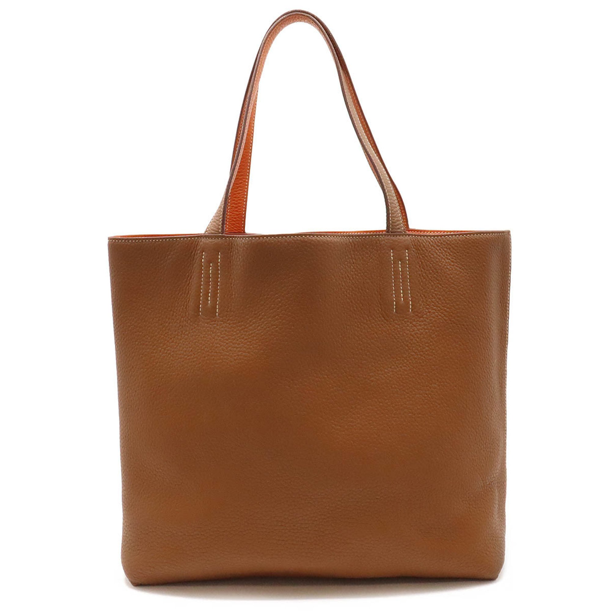 HERMES Hermes Double Sens 36 Tote Bag Shoulder Reversible Taurillon Clemence Leather Brown Orange