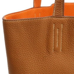 HERMES Hermes Double Sens 36 Tote Bag Shoulder Reversible Taurillon Clemence Leather Brown Orange