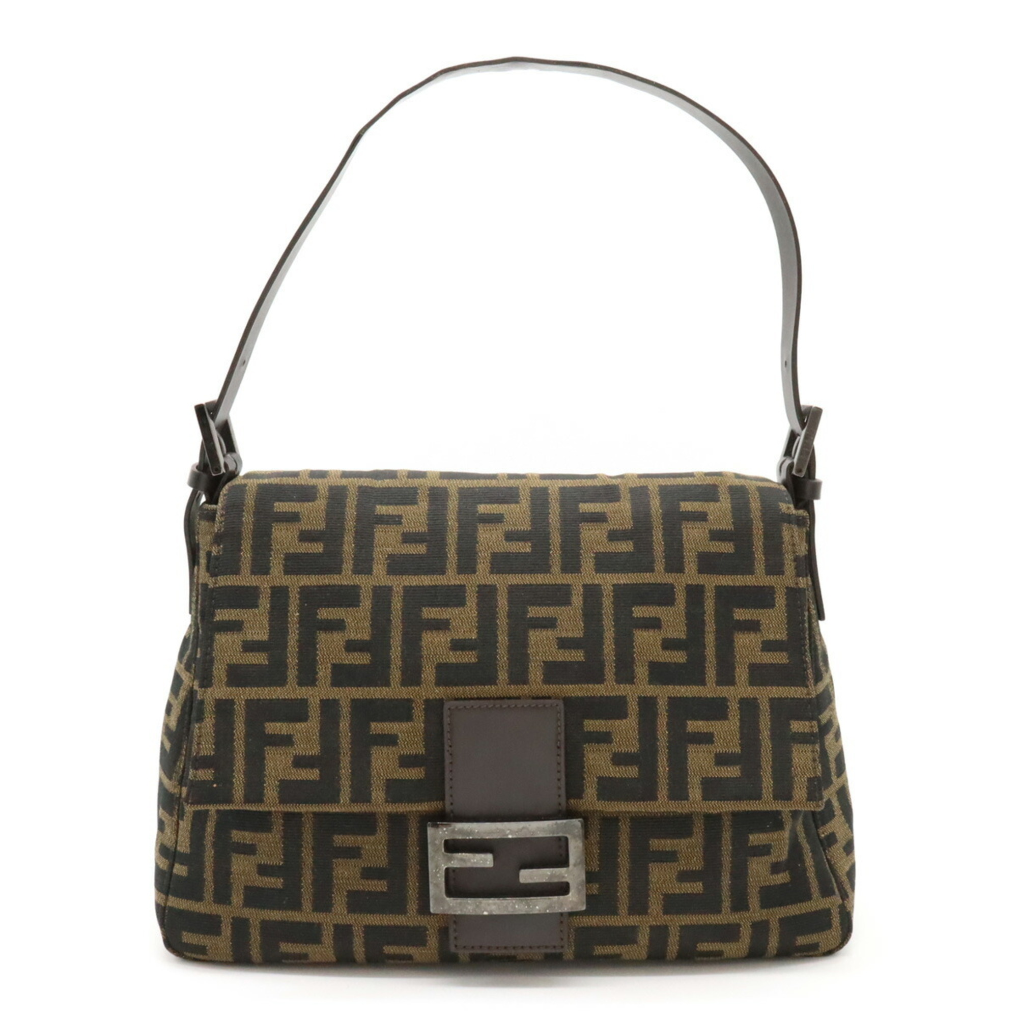 FENDI Zucca pattern Mamma Bucket shoulder bag nylon canvas khaki brown dark 8BR001