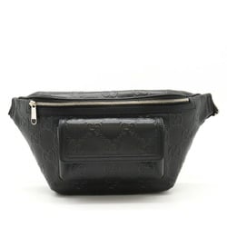 GUCCI GG embossed belt bag, body waist pouch, hip perforated leather, black, 645093