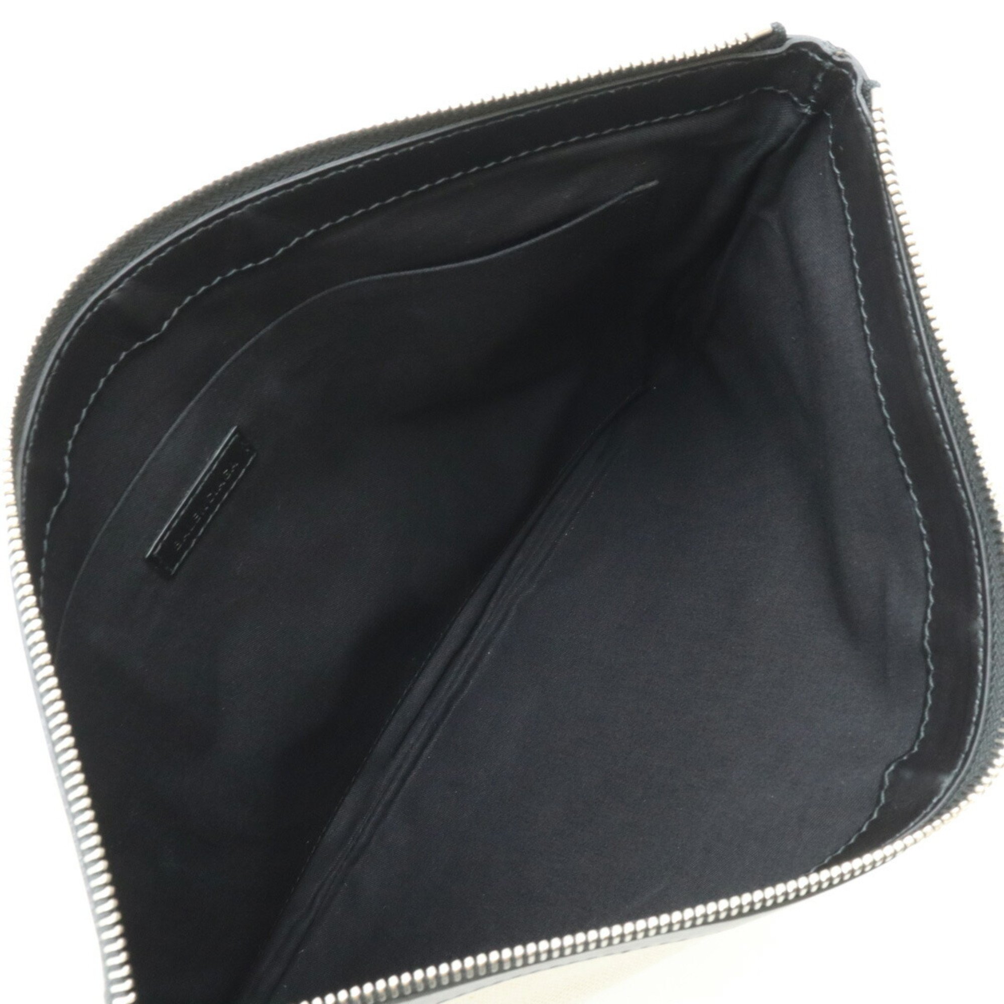 BALENCIAGA Navy Clip M Clutch Bag Second Pouch Canvas Leather Natural Black 373834