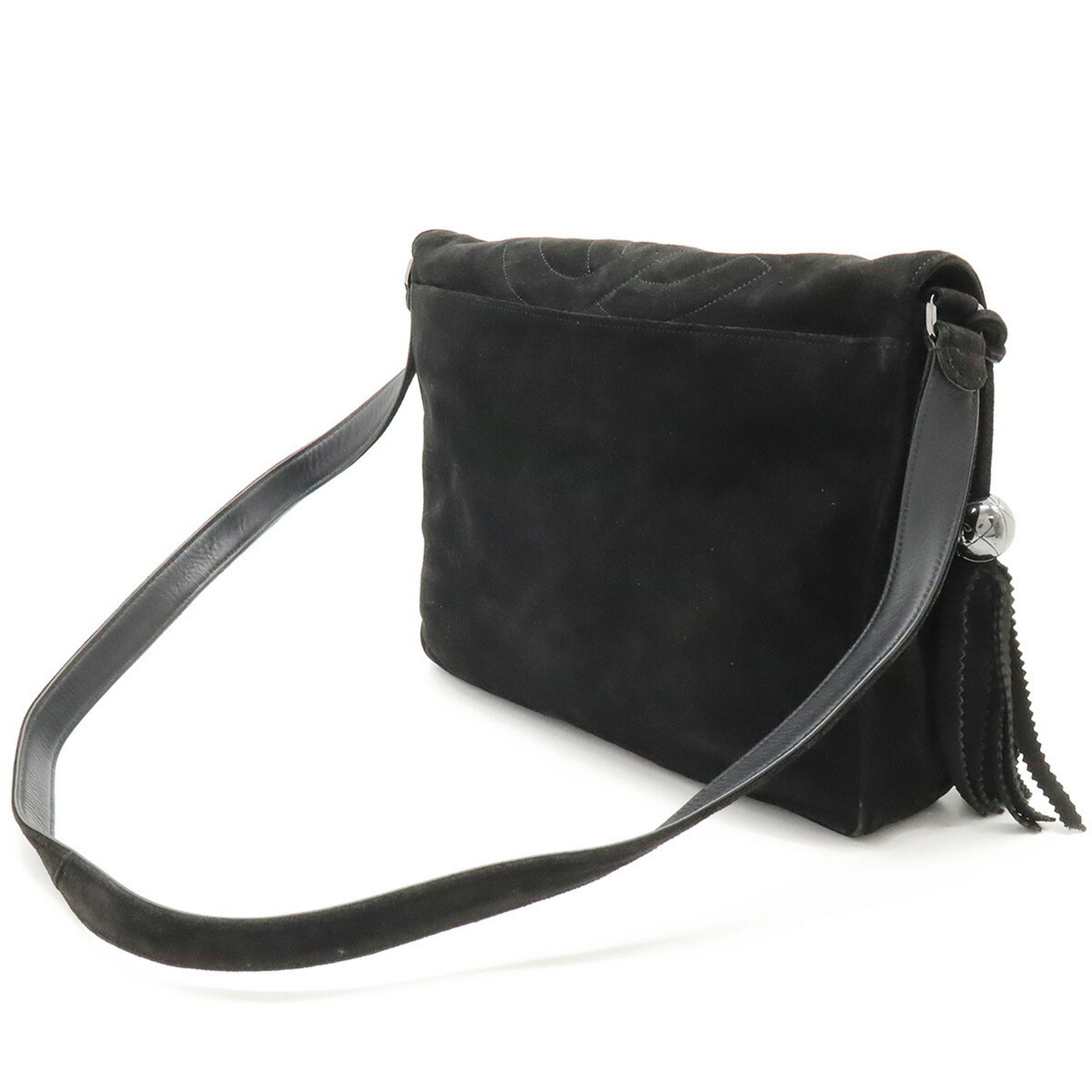 CHANEL Triple Coco Mark Shoulder Bag Charm Suede Black
