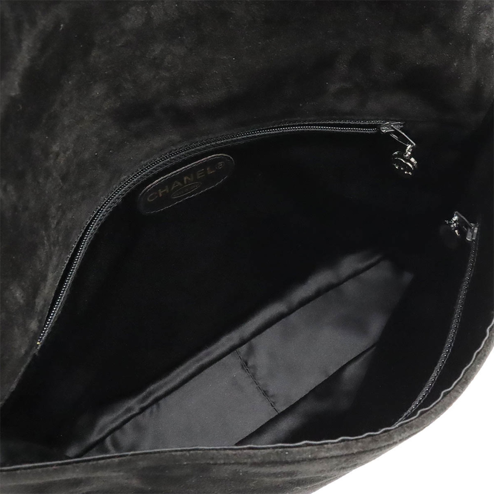 CHANEL Triple Coco Mark Shoulder Bag Charm Suede Black