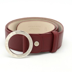 BVLGARI Bulgari Belt Round Buckle Leather Bordeaux Label 44/110 Actual Size 91cm Cut 20230