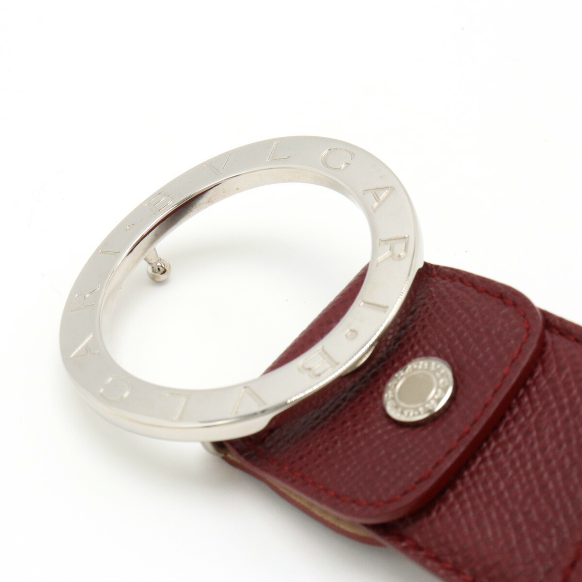 BVLGARI Bulgari Belt Round Buckle Leather Bordeaux Label 44/110 Actual Size 91cm Cut 20230