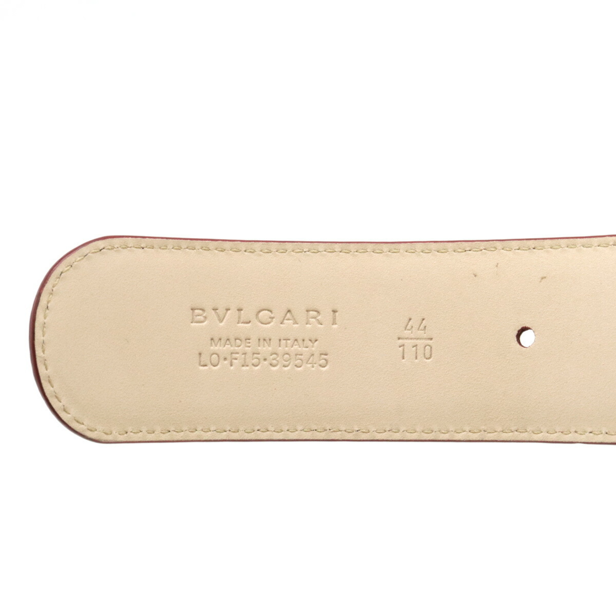 BVLGARI Bulgari Belt Round Buckle Leather Bordeaux Label 44/110 Actual Size 91cm Cut 20230