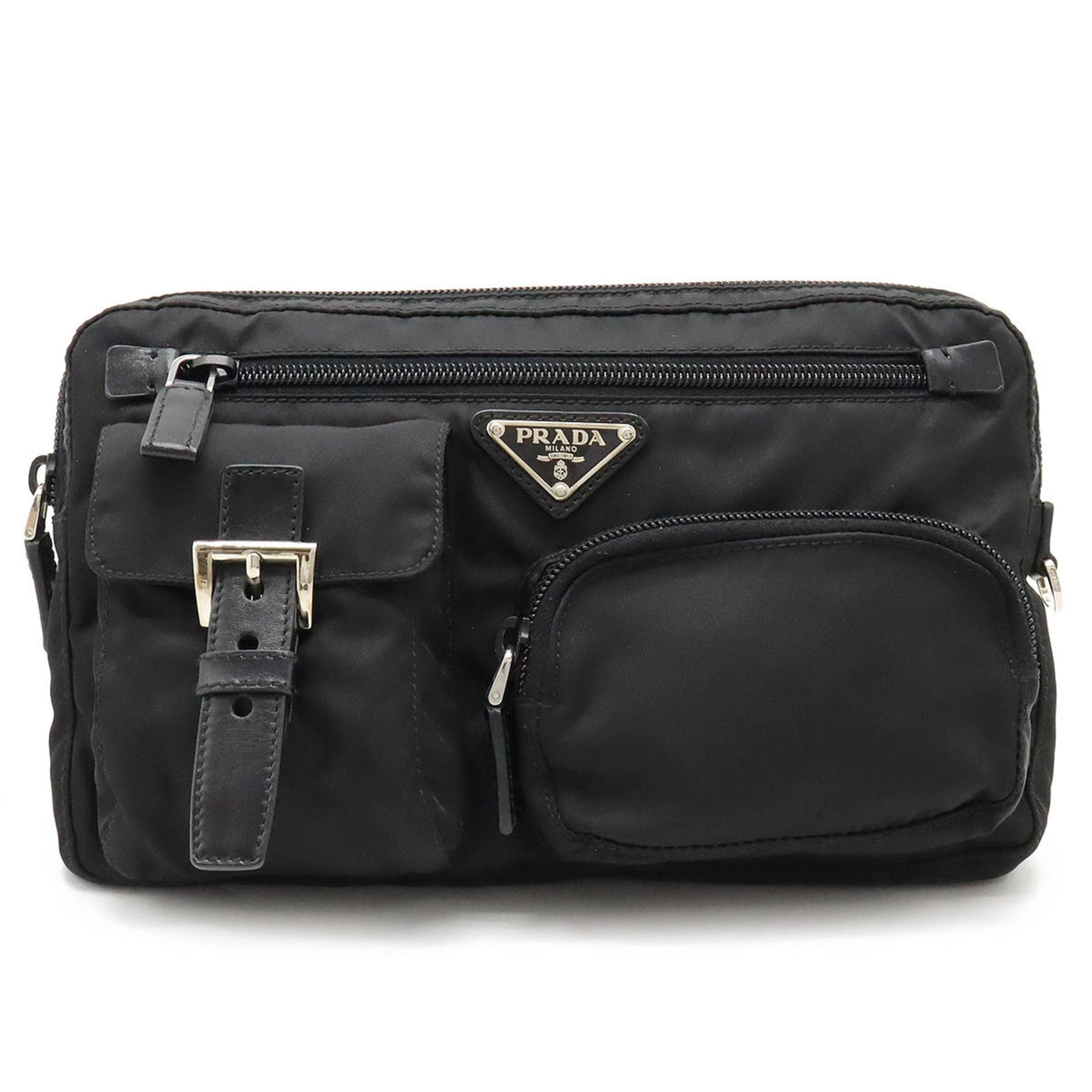 PRADA Prada Body Bag Waist Pouch Nylon Leather NERO Black BM0008