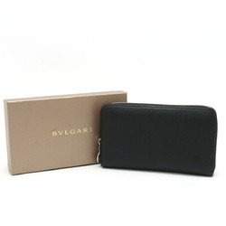 BVLGARI Round Long Wallet Grain Leather Black Sky Blue 36933