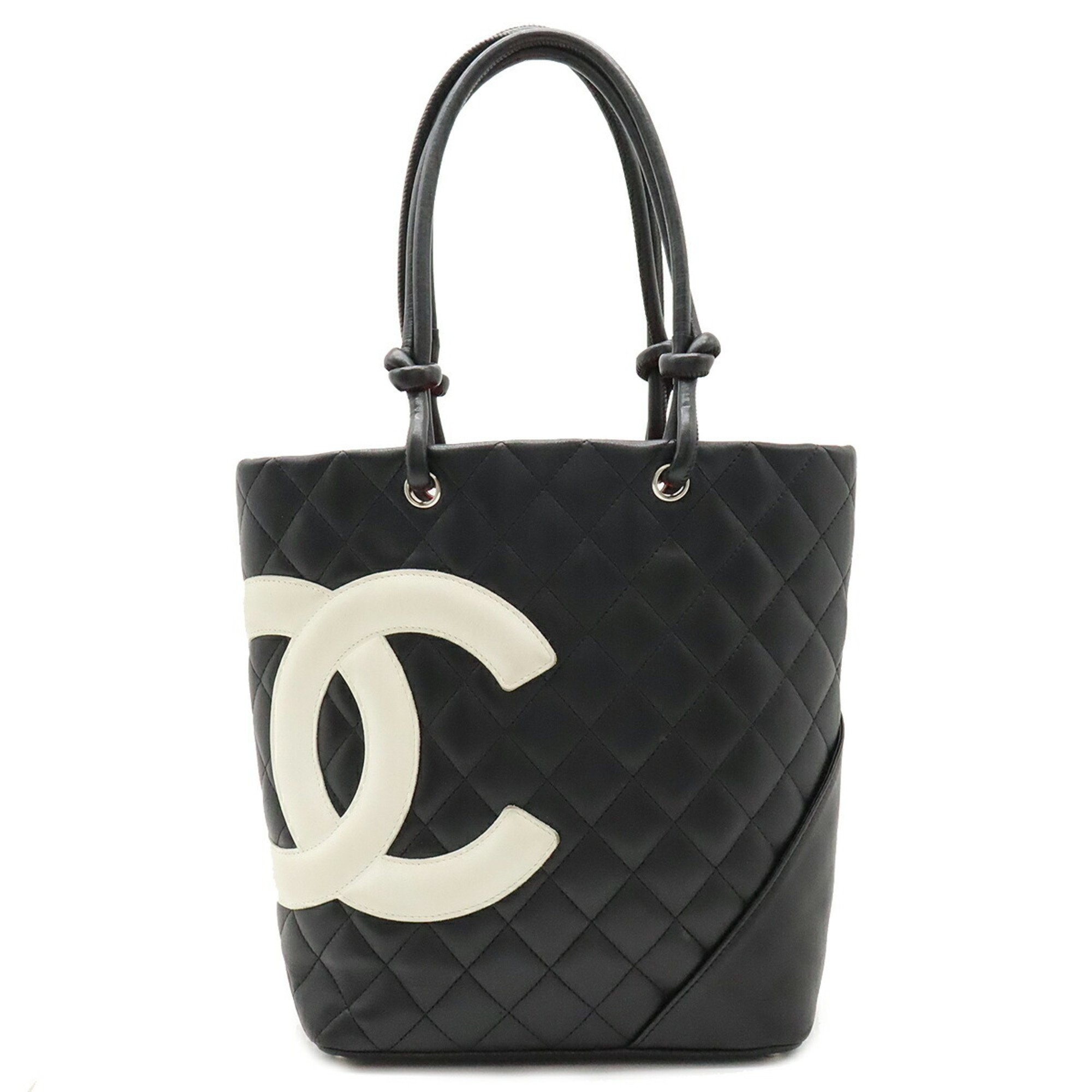 CHANEL Cambon Line Medium Tote Bag Coco Mark Soft Calf Black White A25167