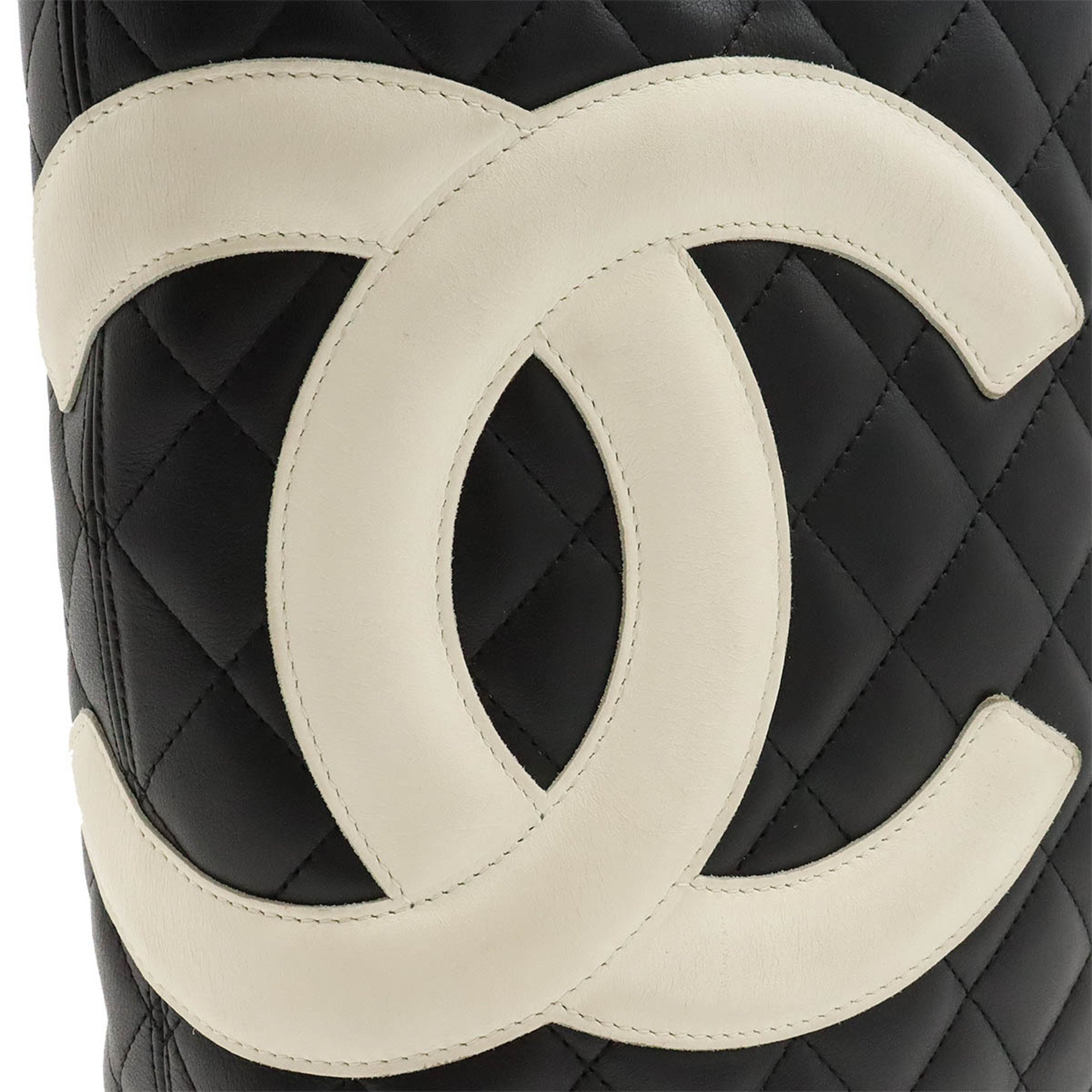 CHANEL Cambon Line Medium Tote Bag Coco Mark Soft Calf Black White A25167