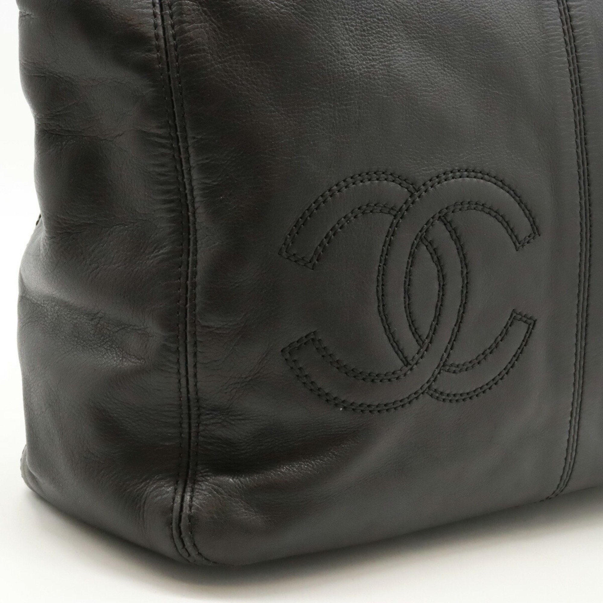 CHANEL Coco Mark Tote Bag Shoulder Lambskin Leather Black