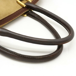 LOEWE Anagram Boston Bag Travel Handbag Suede Leather Bicolor Beige Dark Brown