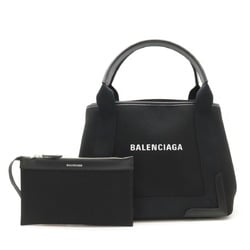 BALENCIAGA Navy Cabas Tote Bag Handbag Canvas Leather Black Leopard 339933