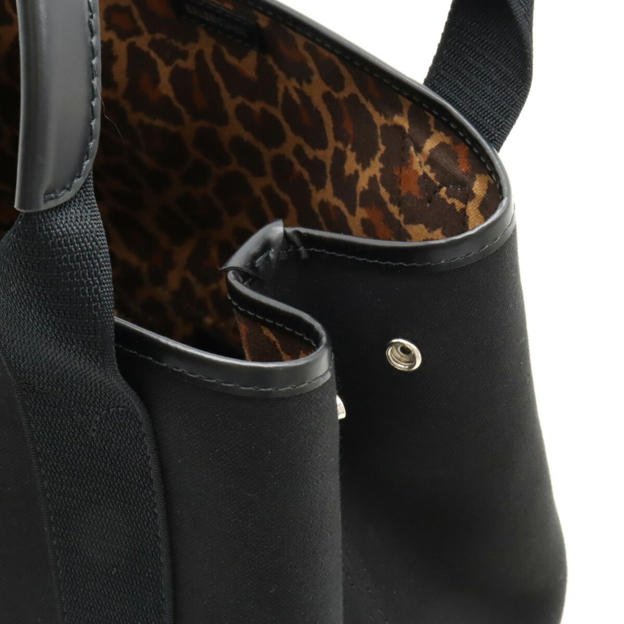 BALENCIAGA Navy Cabas Tote Bag Handbag Canvas Leather Black Leopard 339933